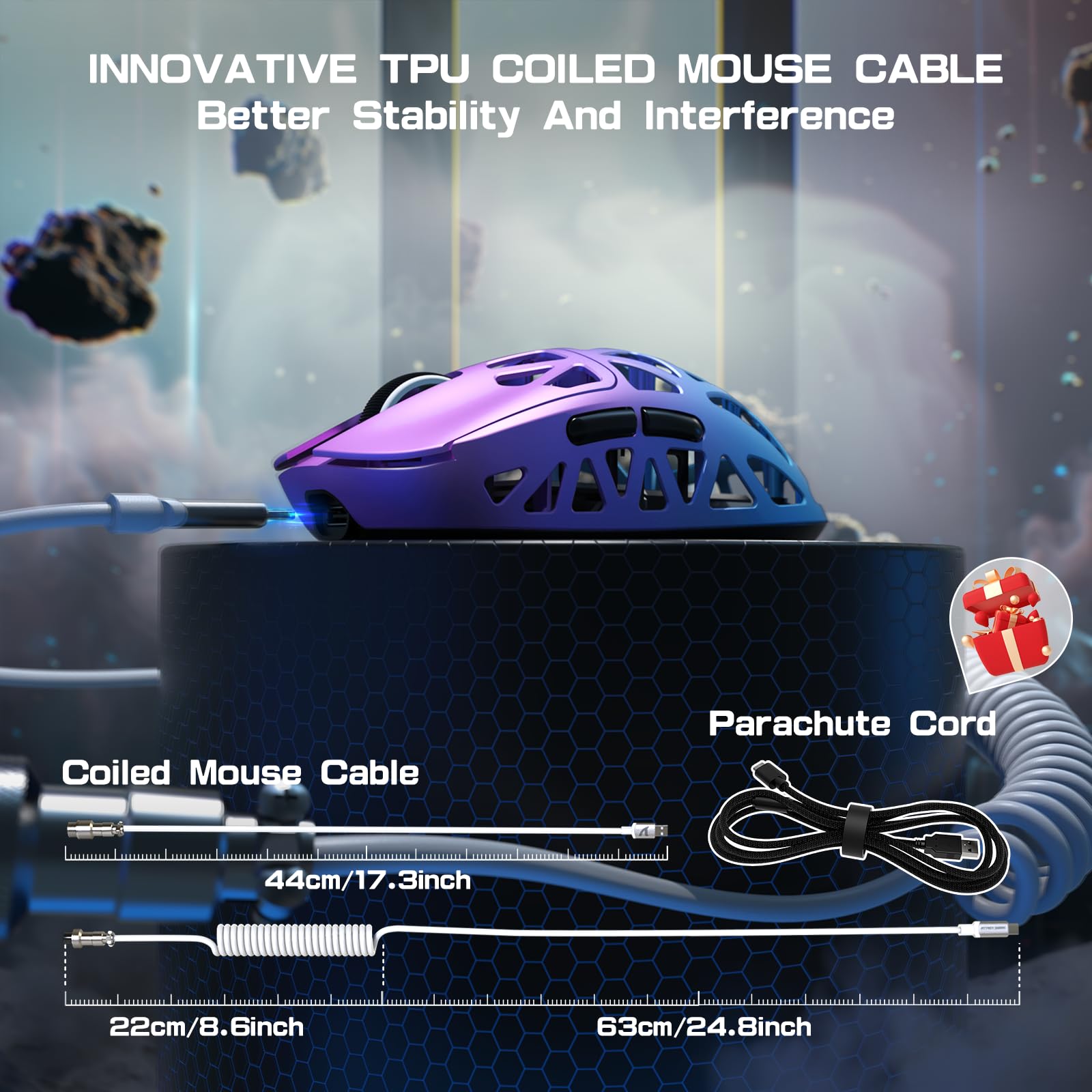 Attack Shark R2PRO 45g Ultra-Light Magnesium Alloy Gaming Mouse - PAW3950 Sensor, 42000DPI, 8000Hz Polling Rate, 2.4G/BT/Wired - Programmable RGB Mouse with Coiled Cable for PC/Mac (Purple) - Perfect for FPS, MOBA & Esports Gaming