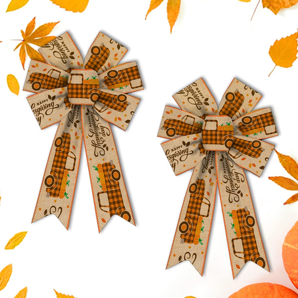 2pcs Fall Wreath Bows - Thanksgiving Buffalo Plaid Decor for Home & Outdoors