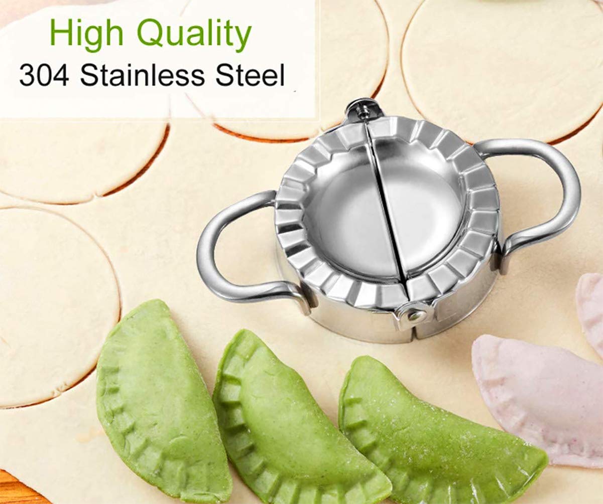 304 Stainless Steel Dumpling Maker & Empanada Press with Templates - Perfect for Pot Stickers, Ravioli, Pierogi - Includes Dumpling Skin Cutter & Press Pattern (2-Pack) - Ideal for Home Cooking, Asian Cuisine, and Party Snacks