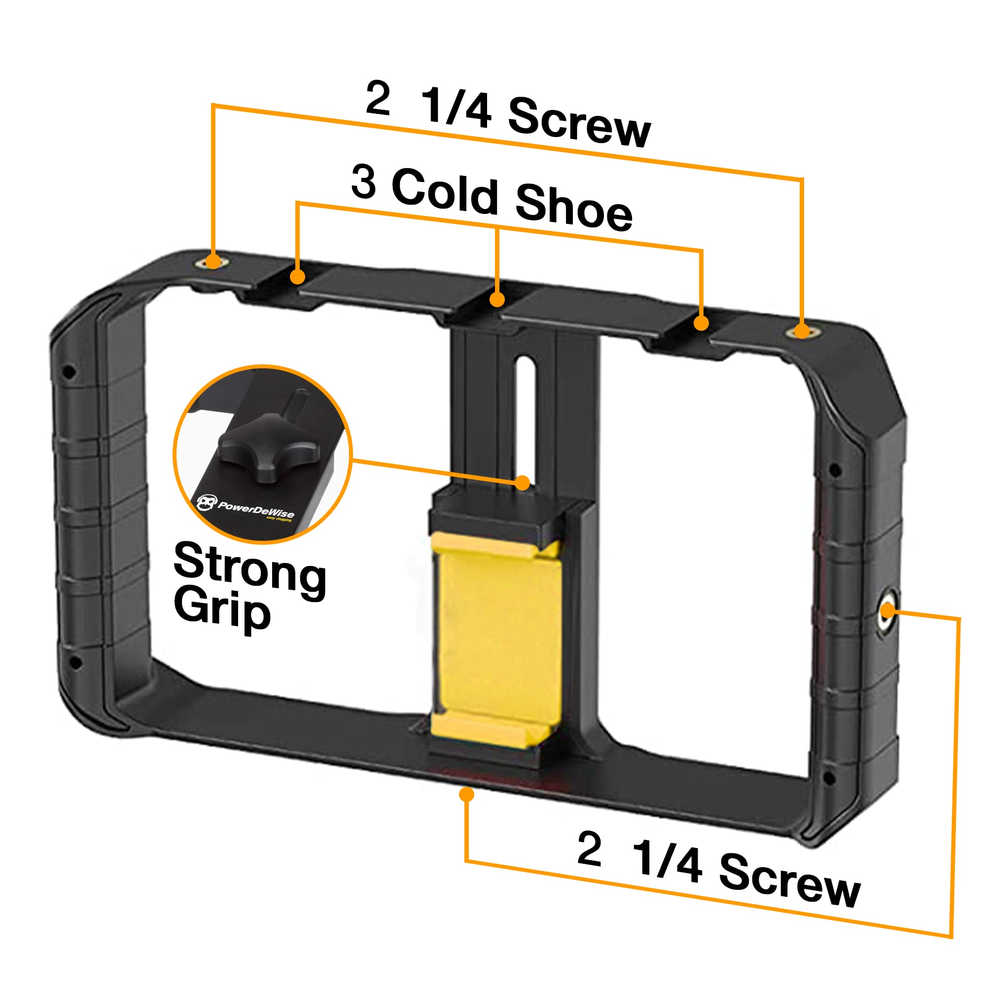 PowerDeWise Smartphone Video Rig - 3 Cold Shoe Mounts Stabilizer Handheld Cage Tripod for iPhone & Android Filmmaking | Perfect for Vlogging, YouTube Videos & Professional Mobile Photography