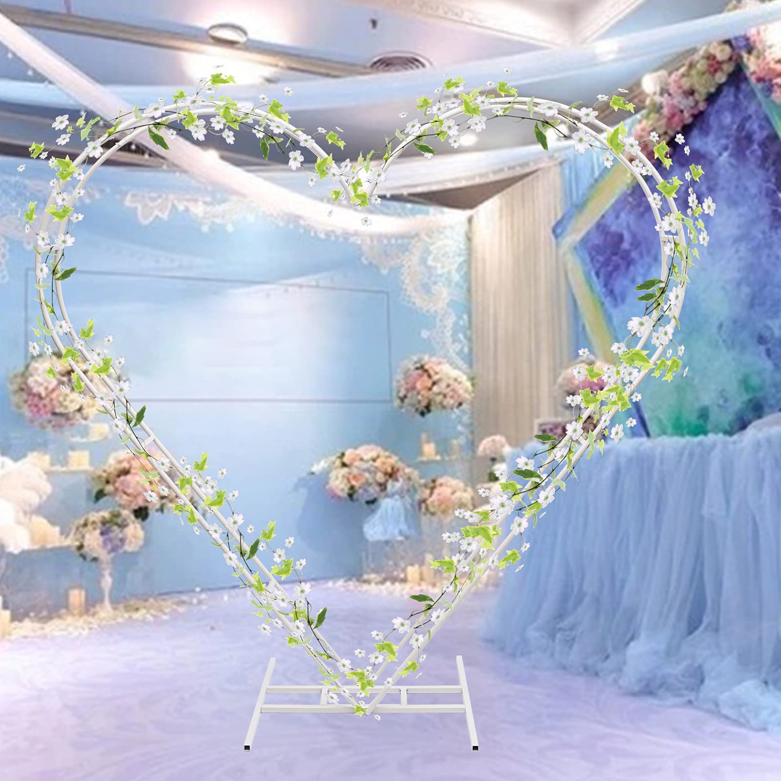 2M Decorative Heart Shaped Wedding Arch Stand with Metal Base - Photo Booth Backdrop for Wedding Ceremony, Reception, Birthday Party - Outdoor Garden Event Decor for Romantic Celebrations