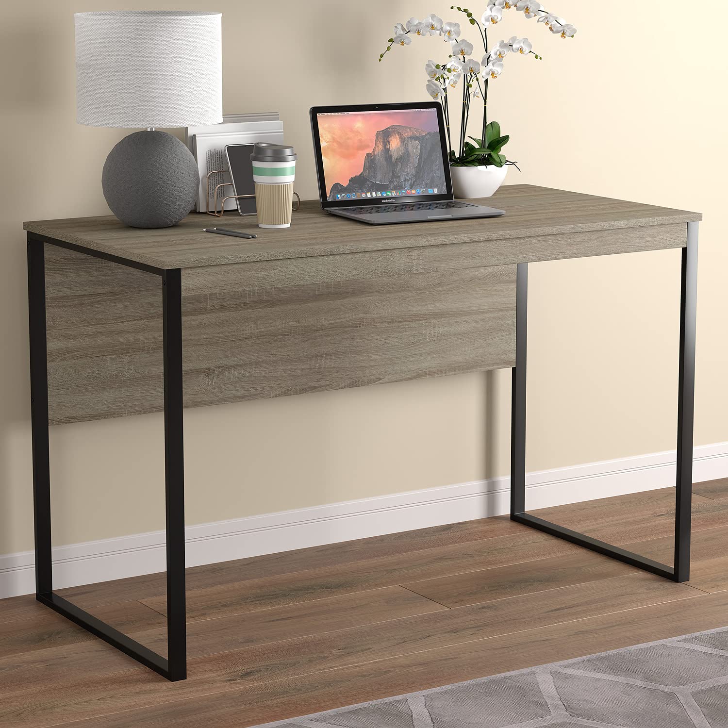 Safdie & Co. 47.25 Inch Black Metal Computer Desk in Dark Taupe - Modern Home Office Desk for Work, Study & Gaming