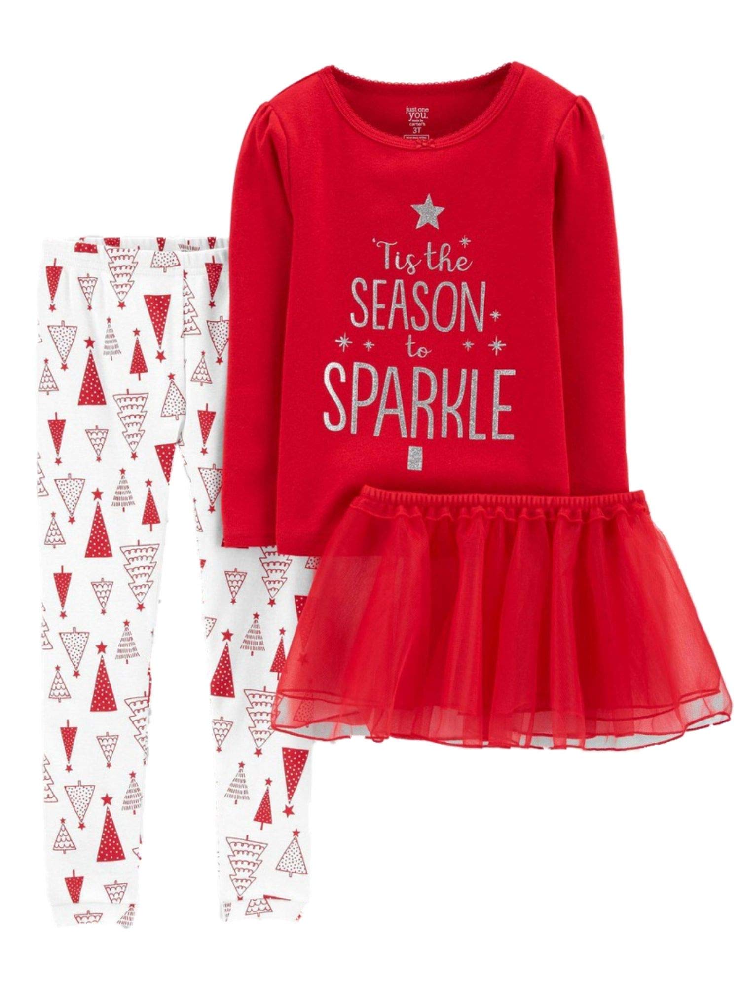 Carters Infant Toddler Girls Sparkle Tutu Holiday Pajamas - Christmas & New Year Party Sleepwear for Baby Girls
