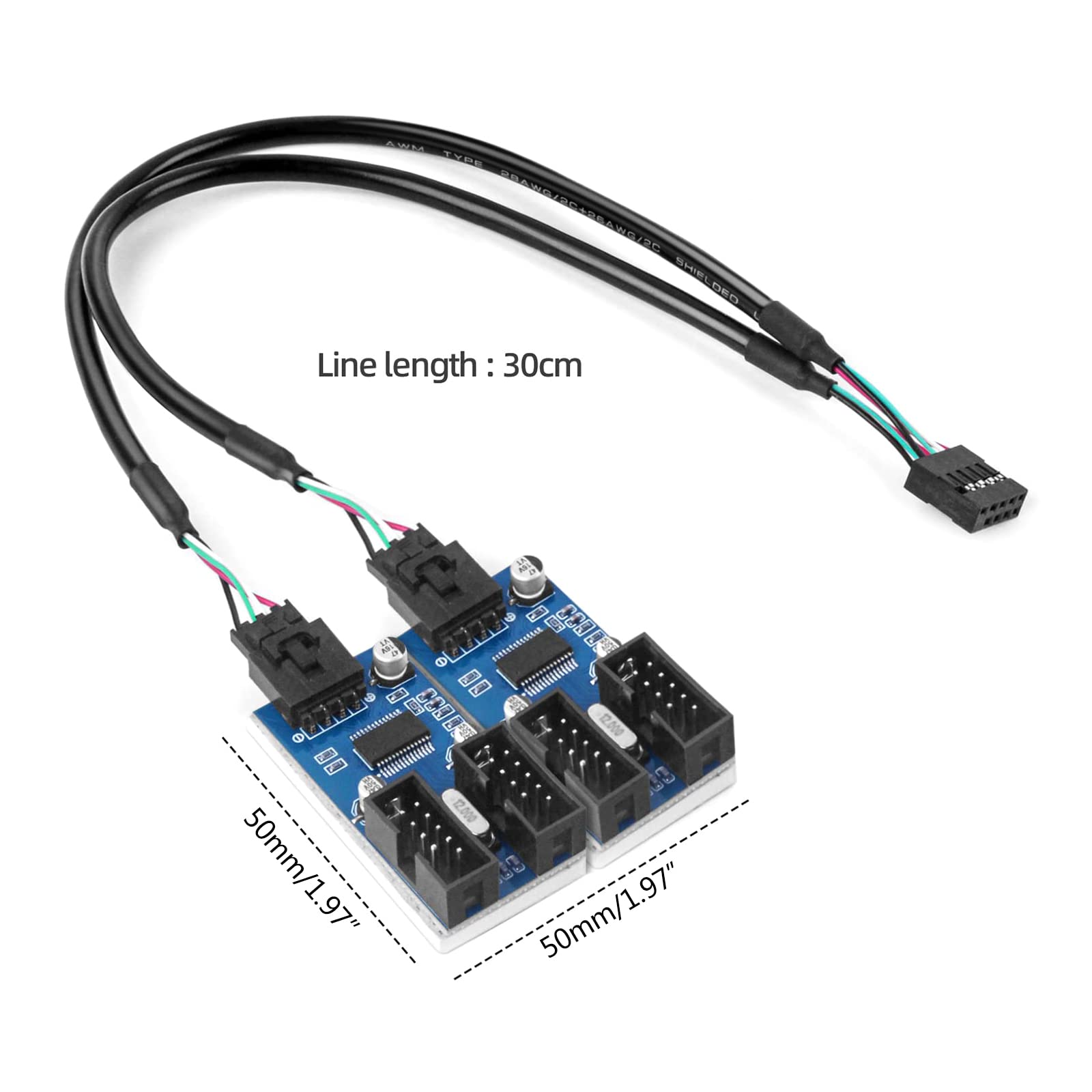9Pin USB Splitter 1 to 4 Hub Adapter for PC Motherboard Extension