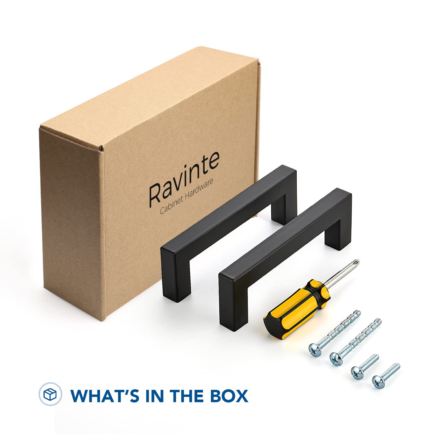 Ravinte 20 Pack 4 Inch Black Cabinet Pulls - Square Matte Black Kitchen Cabinet Handles with Screws - Perfect for Modern Kitchen Cabinets, Dressers & Bathroom Vanities