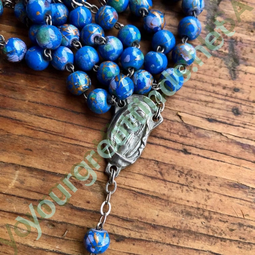 Vintage Blue Murano Venetian Glass Bead Rosary - Handmade Italian Catholic Prayer Beads for Religious Gifts & Spiritual Meditation | Perfect for Prayer, Home Decor, and Wedding Favors