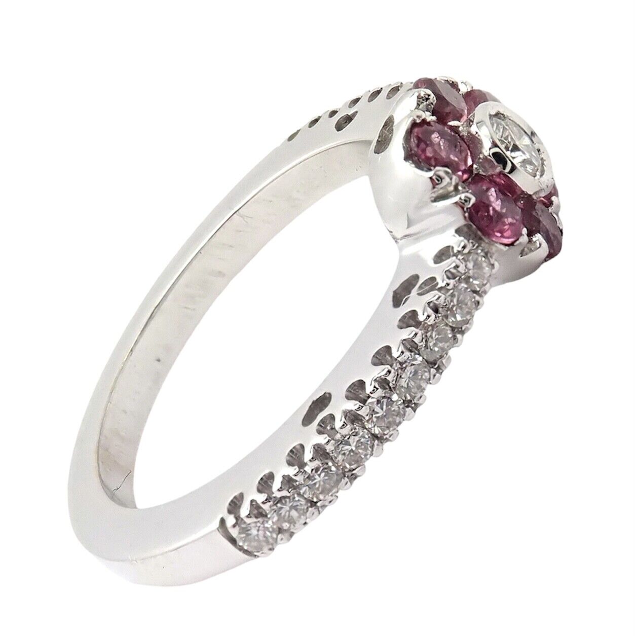 Authentic Pasquale Bruni 18k White Gold Diamond & Pink Sapphire Flower Fiori Ring - Elegant Jewelry for Weddings, Anniversaries & Special Occasions