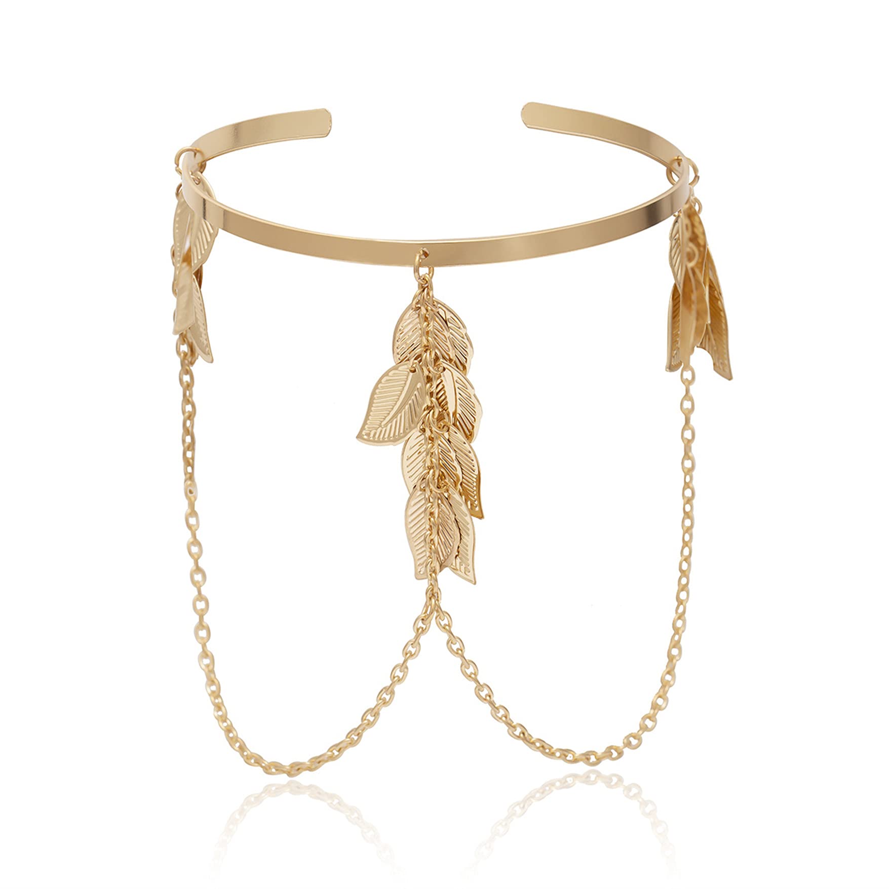 FENGGUO Adjustable Leaf Feather Chain Tassel Bracelet - Bohemian Arm Cuff Jewelry for Women, Perfect for Music Festivals & Beach Parties