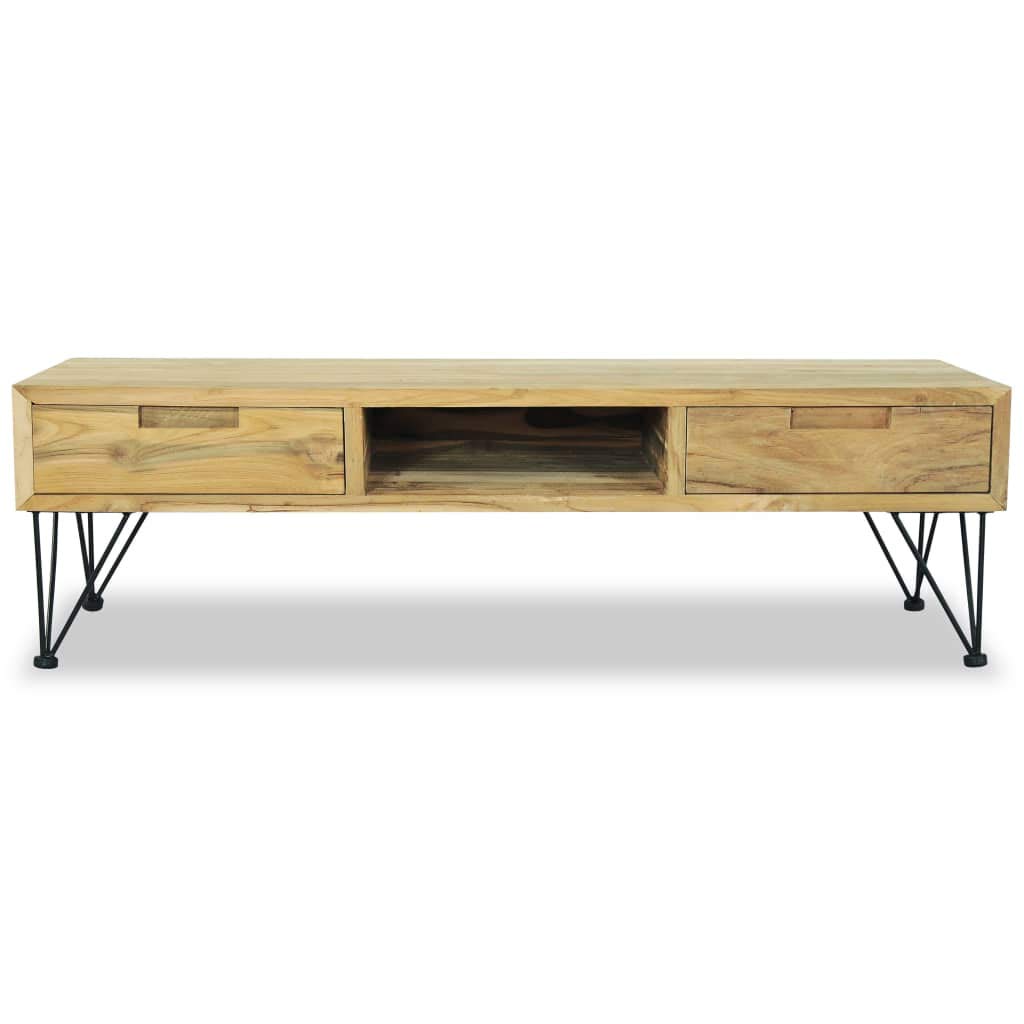 Rustic Solid Teak Wood TV Stand with 2 Drawers & Storage Compartment - 47.2