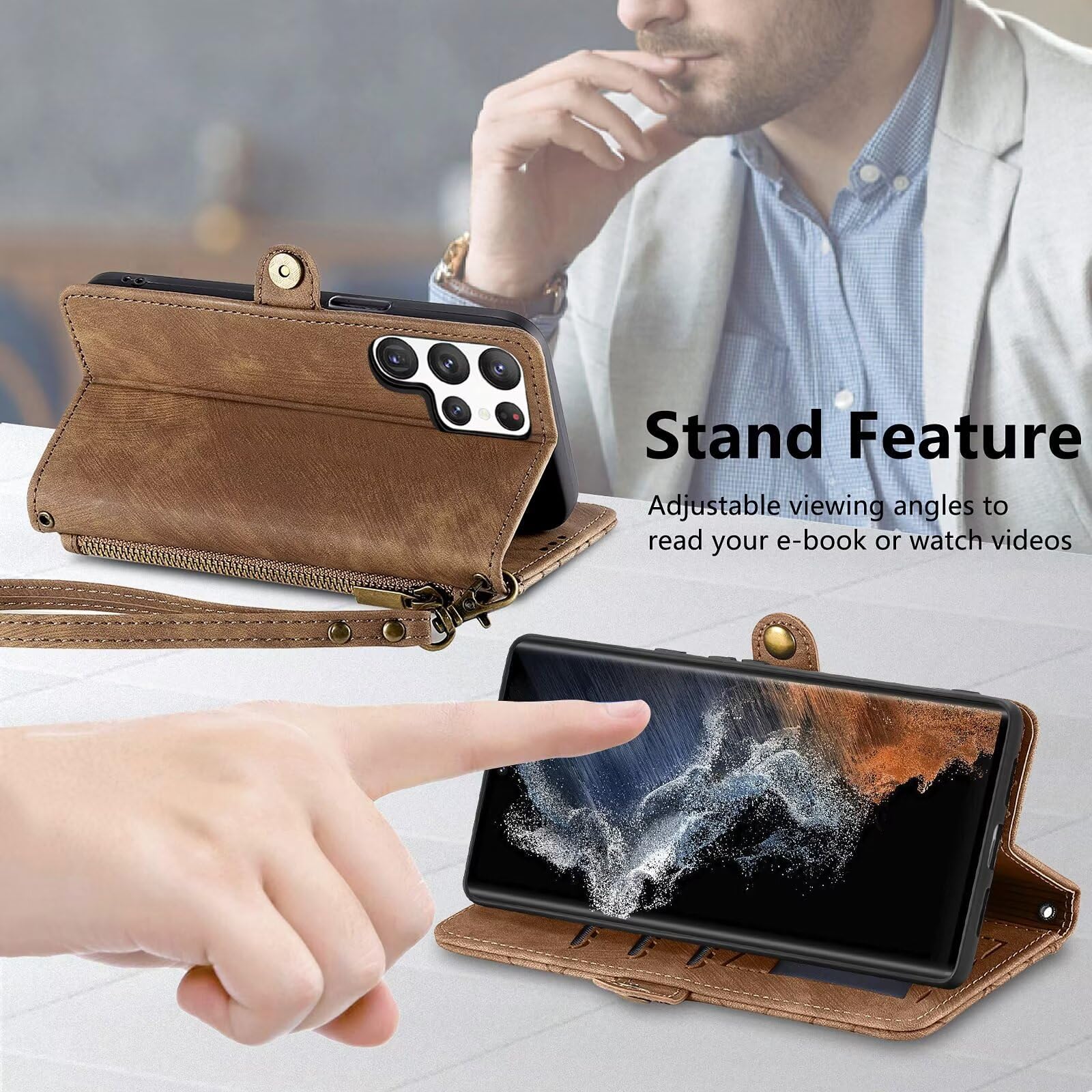 Premium Zipper Pocket Kickstand Phone Case - Durable Protective Cover with Stand for iPhone & Android - Perfect for Work, Travel & Hands-Free Viewing