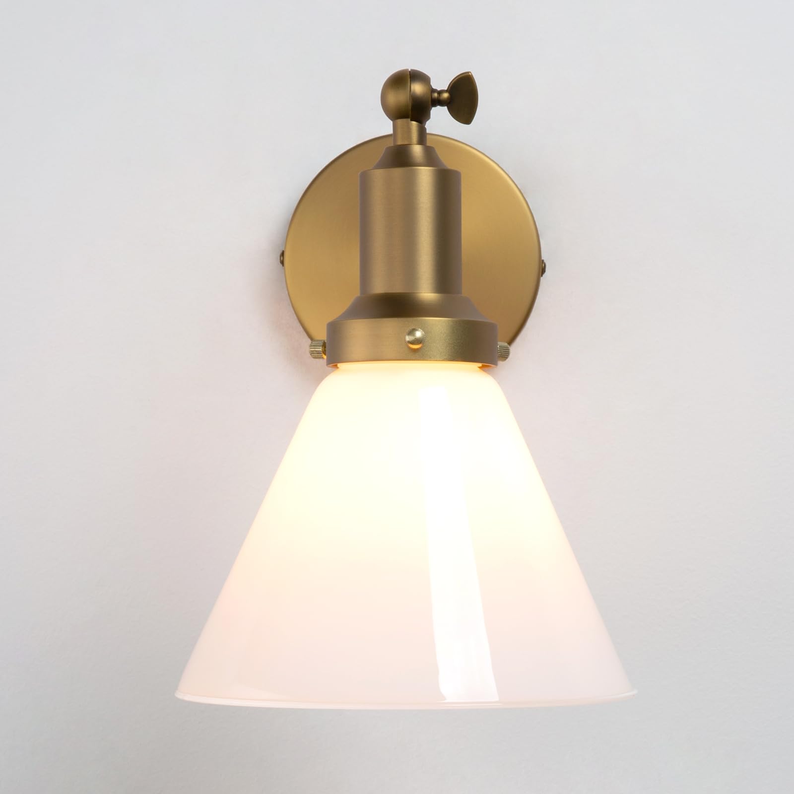 PERMO Vintage Industrial Wall Sconce Light Fixture - Single Slope Pole Mount with Funnel Flared Milk White Glass Shade - Perfect for Bedroom, Living Room, or Entryway Lighting
