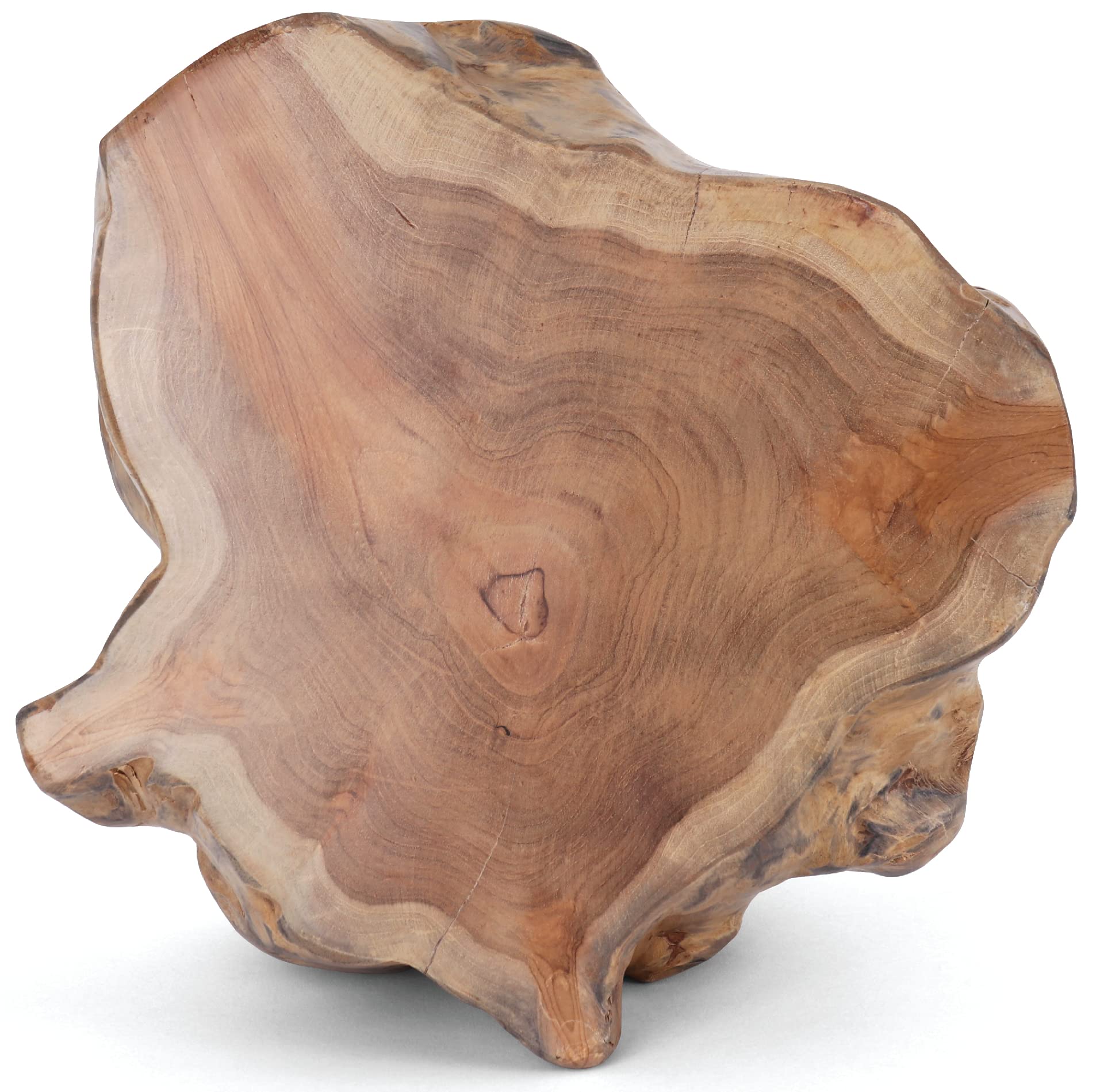 Rutledge & King Java Teak Root Stool - Handcrafted Wooden Boho Side Table & Accent Stool - Natural Tree Stump Pedestal for Living Room, Bedroom, or Outdoor Decor - White Teak Finish