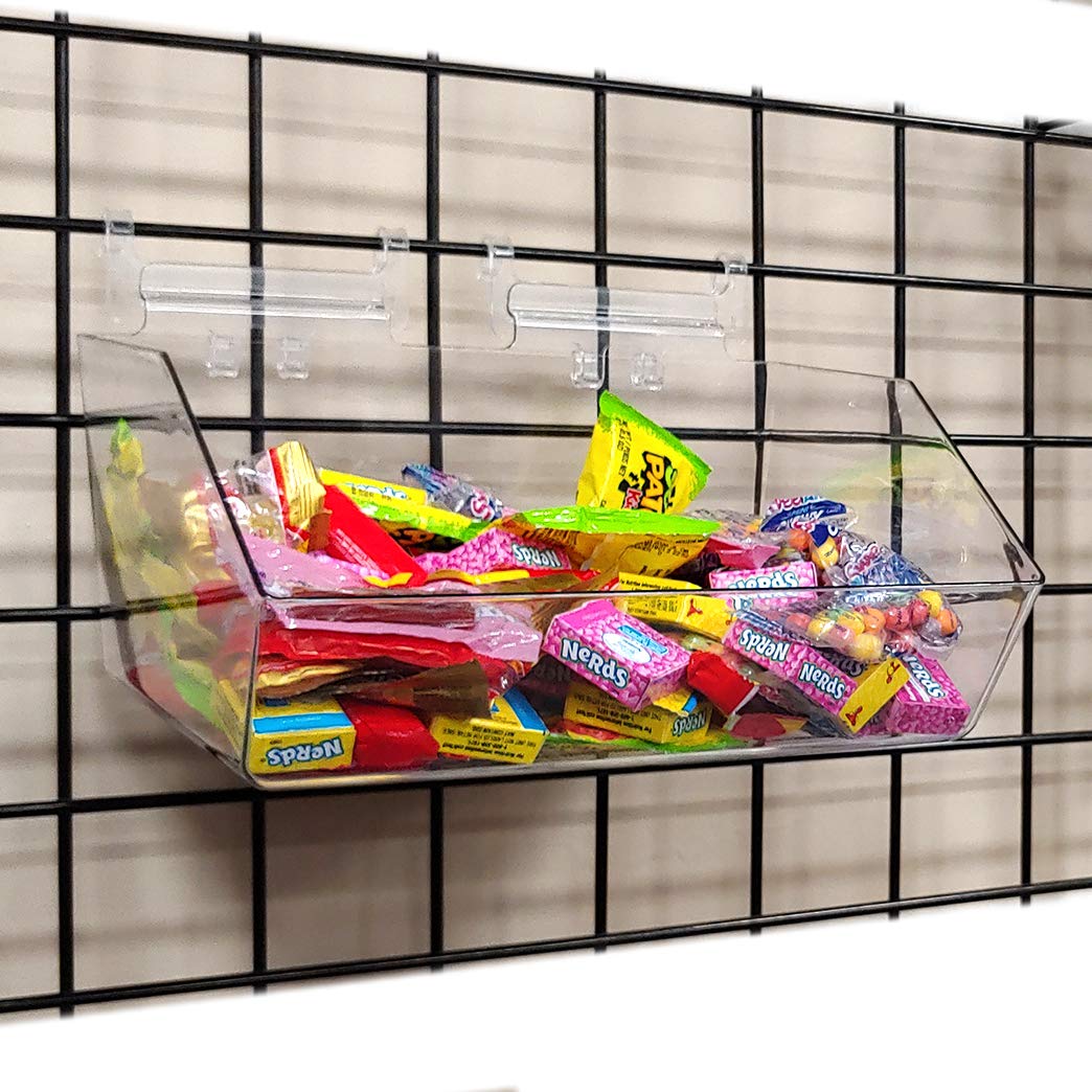 Clear Gridwall Acrylic Bins - Extra Wide Large Storage Bins for Grid Panels (12