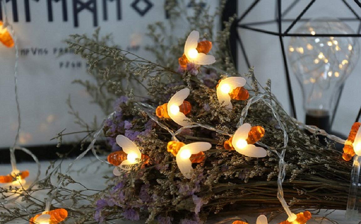 Merdeco 50 LED Honeybee Fairy String Lights - 16ft Warm White for Party & Wedding Decor