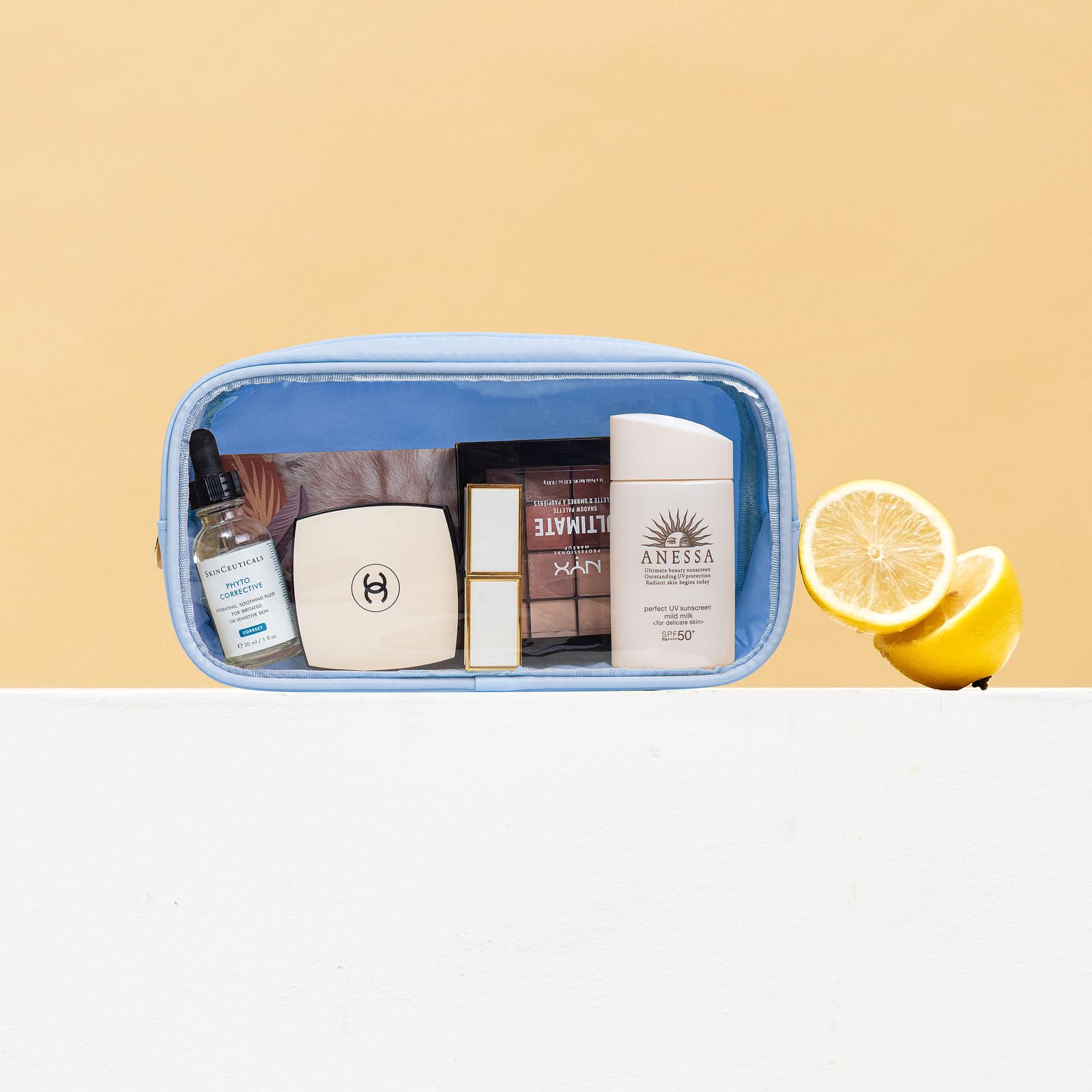 2Pcs Clear Makeup Bag Organizers - Small Cosmetic Pouch & Travel Toiletry Bag for Women | TSA Approved, Waterproof & Durable | Perfect for Travel, Gym, Daily Use & Car Essentials (Blue Set)