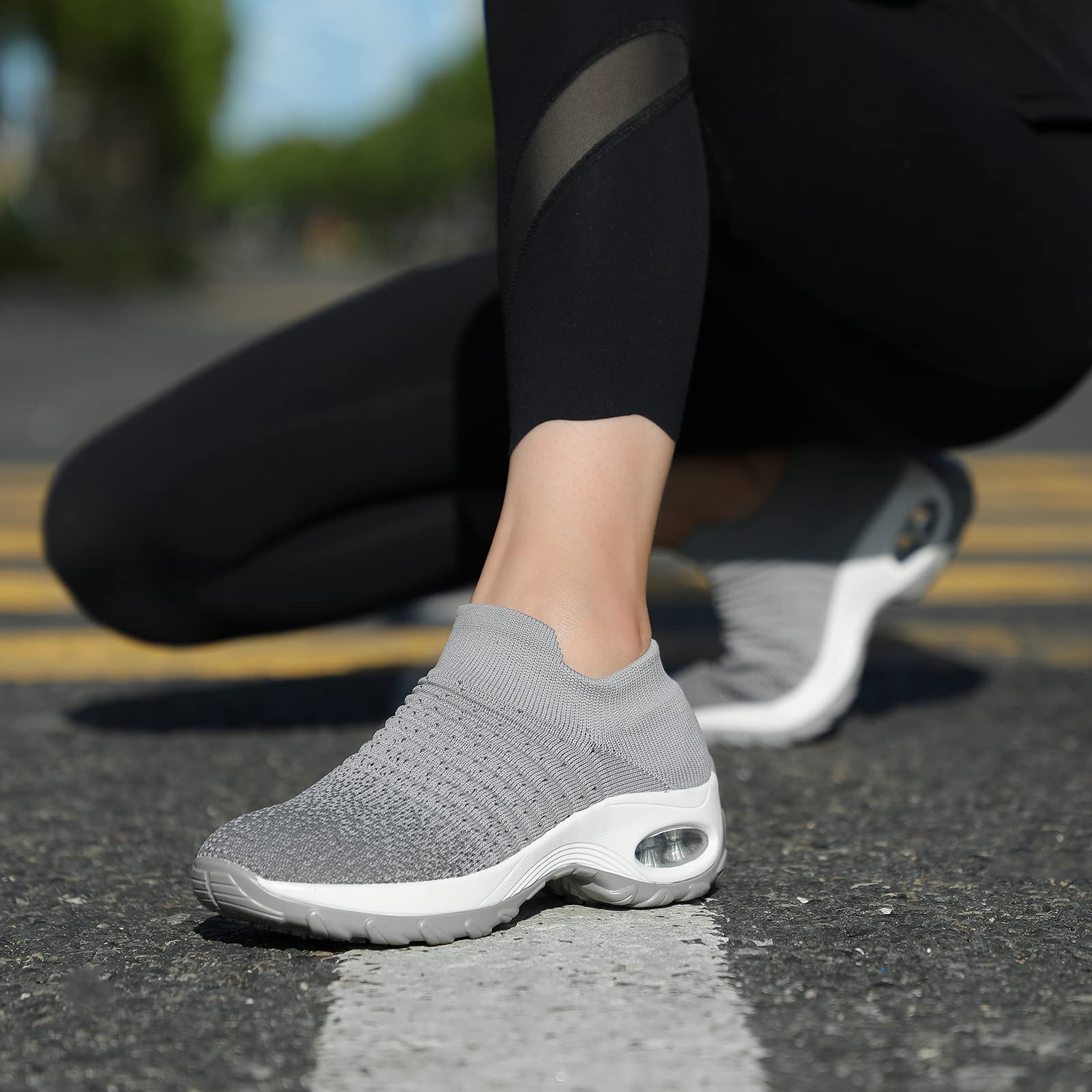 STQ Women's Slip-On Walking Shoes - Breathable Non-Slip Work Sneakers with Air Cushion & Arch Support - Comfortable Orthopedic Shoes for Nurses, Waitresses & All-Day Wear