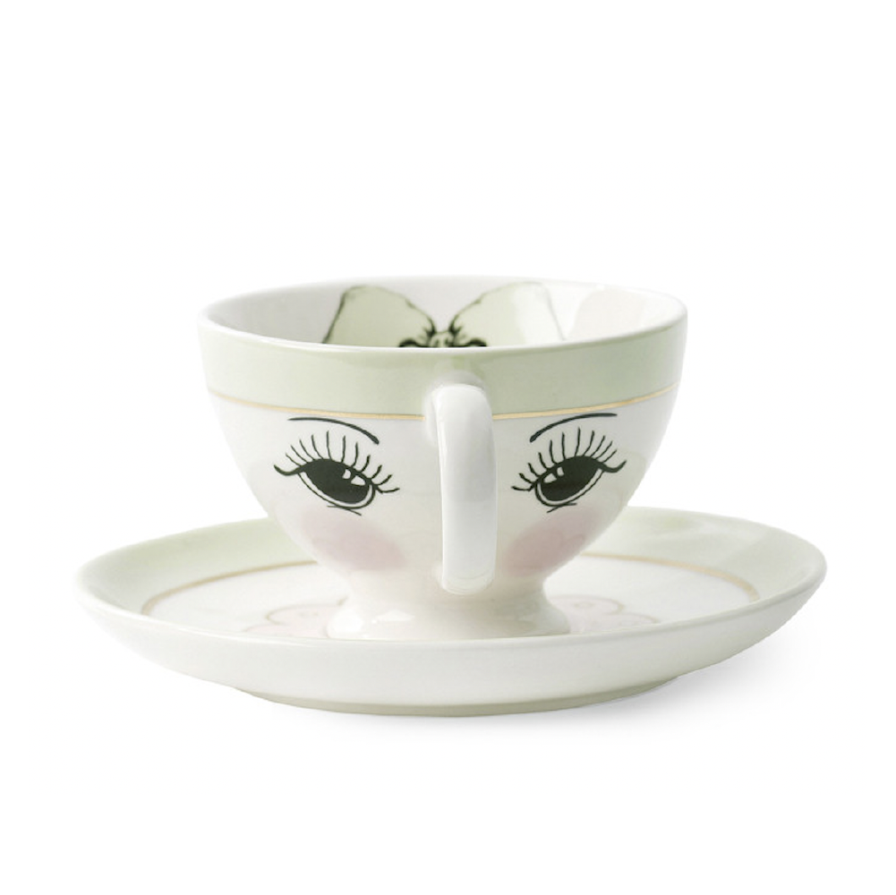 Ms Etoile Porcelain Teacup and Saucer Set with Cute Eyes Design - Perfect for Afternoon Tea, Gift Giving, and Kawaii Home Decor