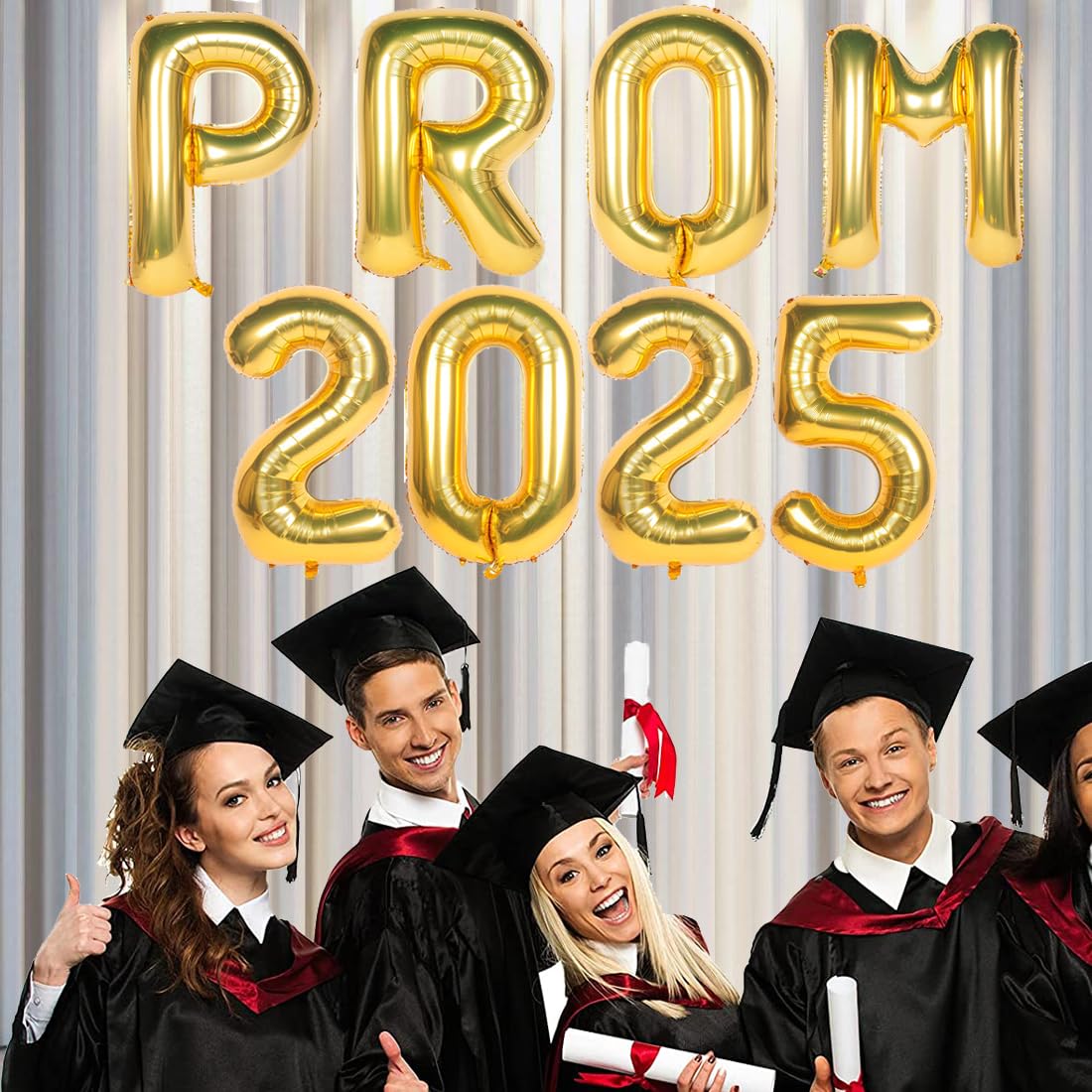 2025 Prom Gold Mylar Letter Balloons - 16 Inch Graduation Party Decorations for Class of 2025, Birthday, Retirement Celebrations | Perfect for Prom Night, Grad Party Backdrops & Photo Booth Props