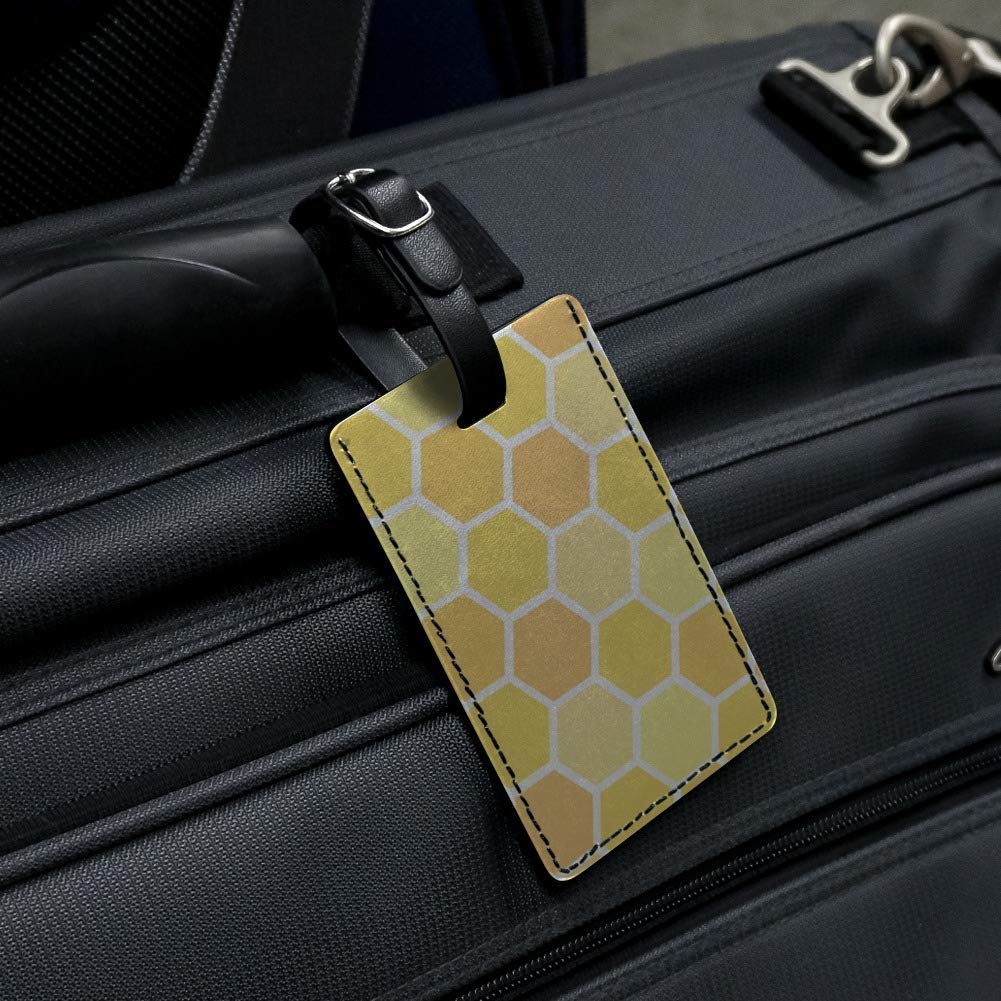 Yellow Honeycomb Pattern Leather Luggage Tag - Rectangle Suitcase ID Card Holder for Carry-On Bags - Perfect for Travel, Business Trips & Vacation Identification
