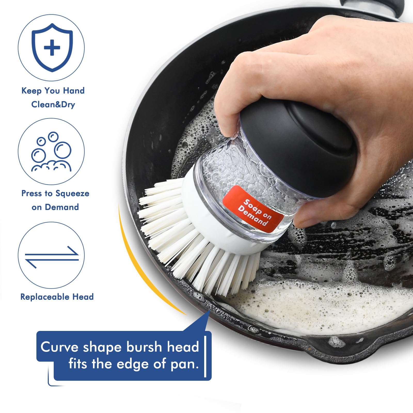 OXO Good Grips Soap Dispensing Dish Brush Replacement Heads - 4 Pack White Palm Brush Refills for Easy Kitchen Cleaning | Perfect for Washing Dishes, Pots, and Pans