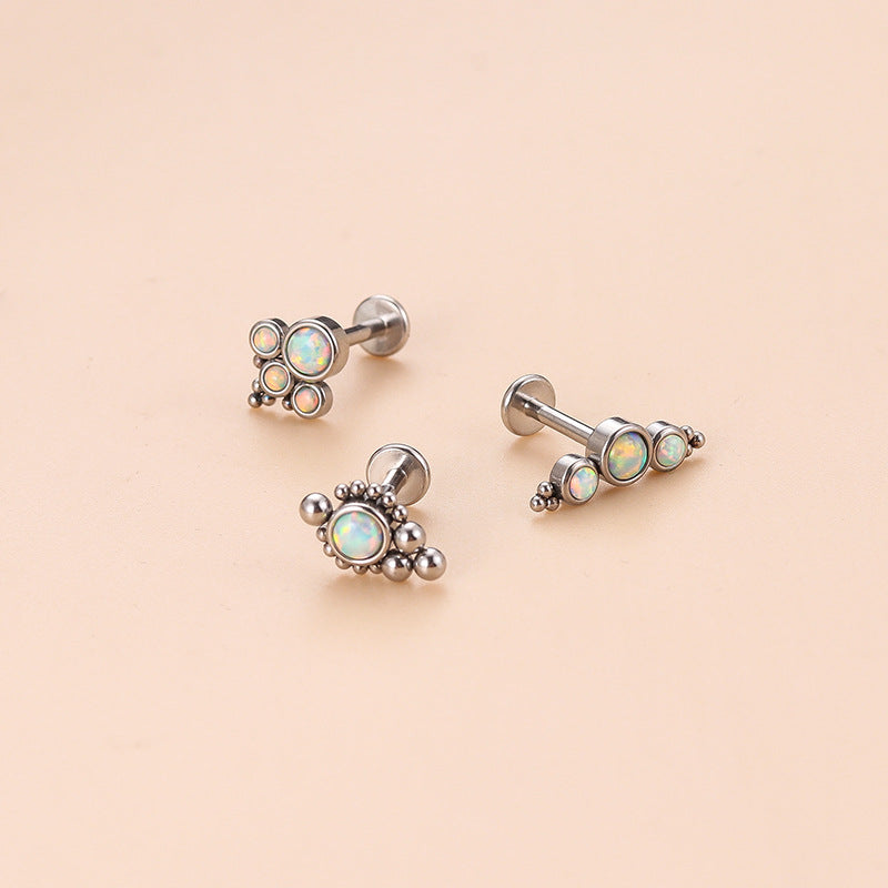 16G White Opalite Bezel Set Labret Stud - Hypoallergenic Body Jewelry for Lip, Nose & Ear Piercings | Perfect for Everyday Wear & Special Occasions