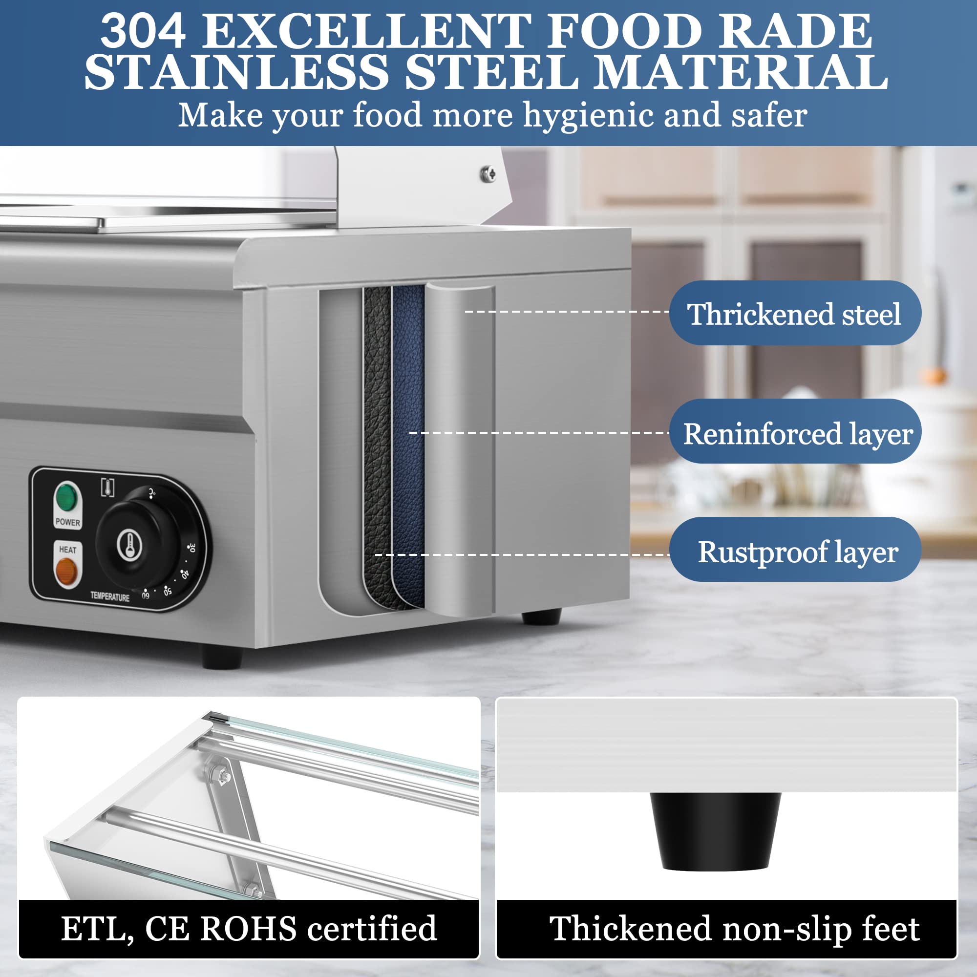 6-Pan Commercial Food Warmer - 110V 1500W Stainless Steel Bain Marie Steam Table with Large Capacity Pans | Perfect for Catering, Restaurants, Parties & Buffets | Electric Food Warmer for Professional Kitchens & Events (110V 6-Pan)
