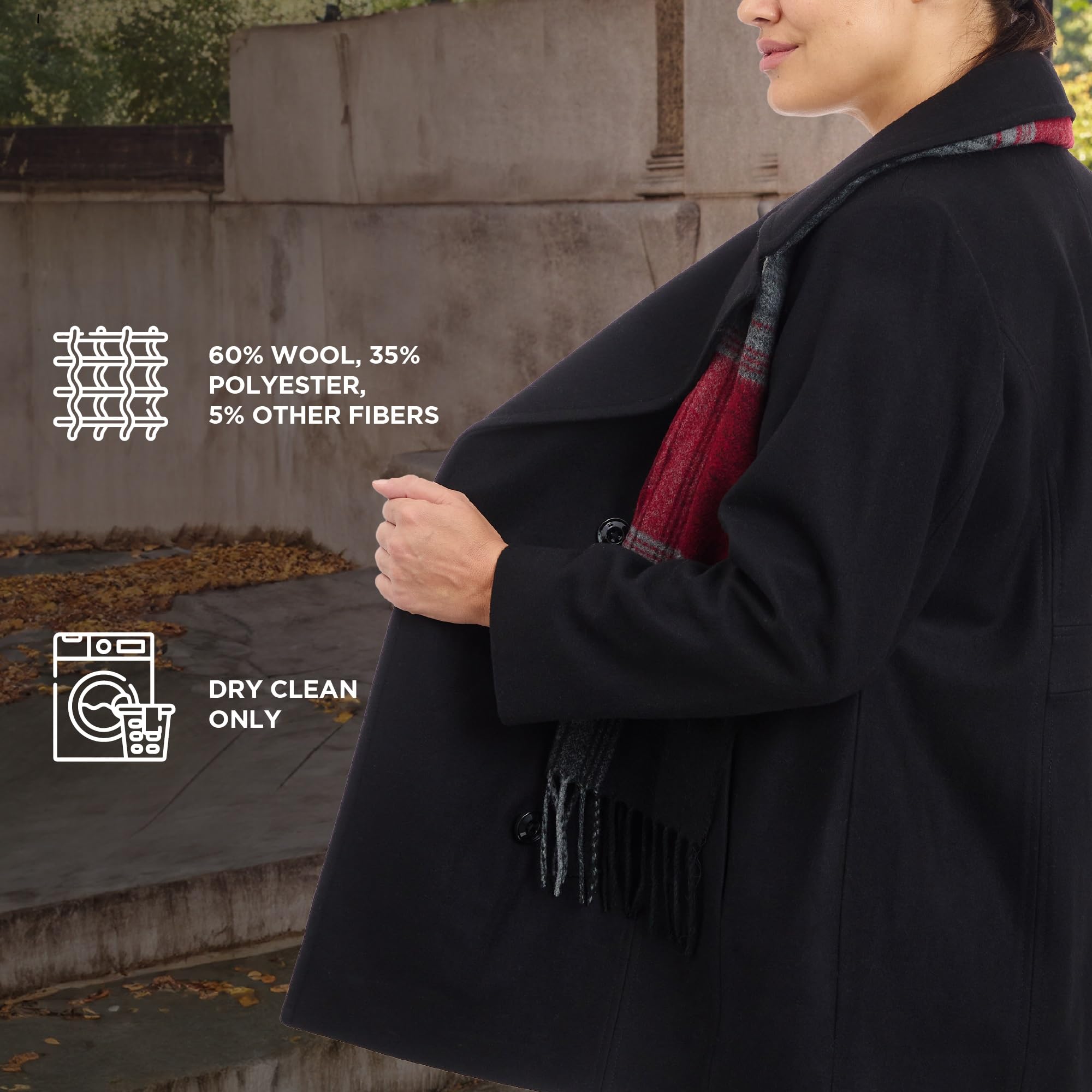 London Fog Women's Plus Size Double Breasted Peacoat with Detachable Scarf - Winter Warm Wool Blend Trench Coat for Casual & Office Wear
