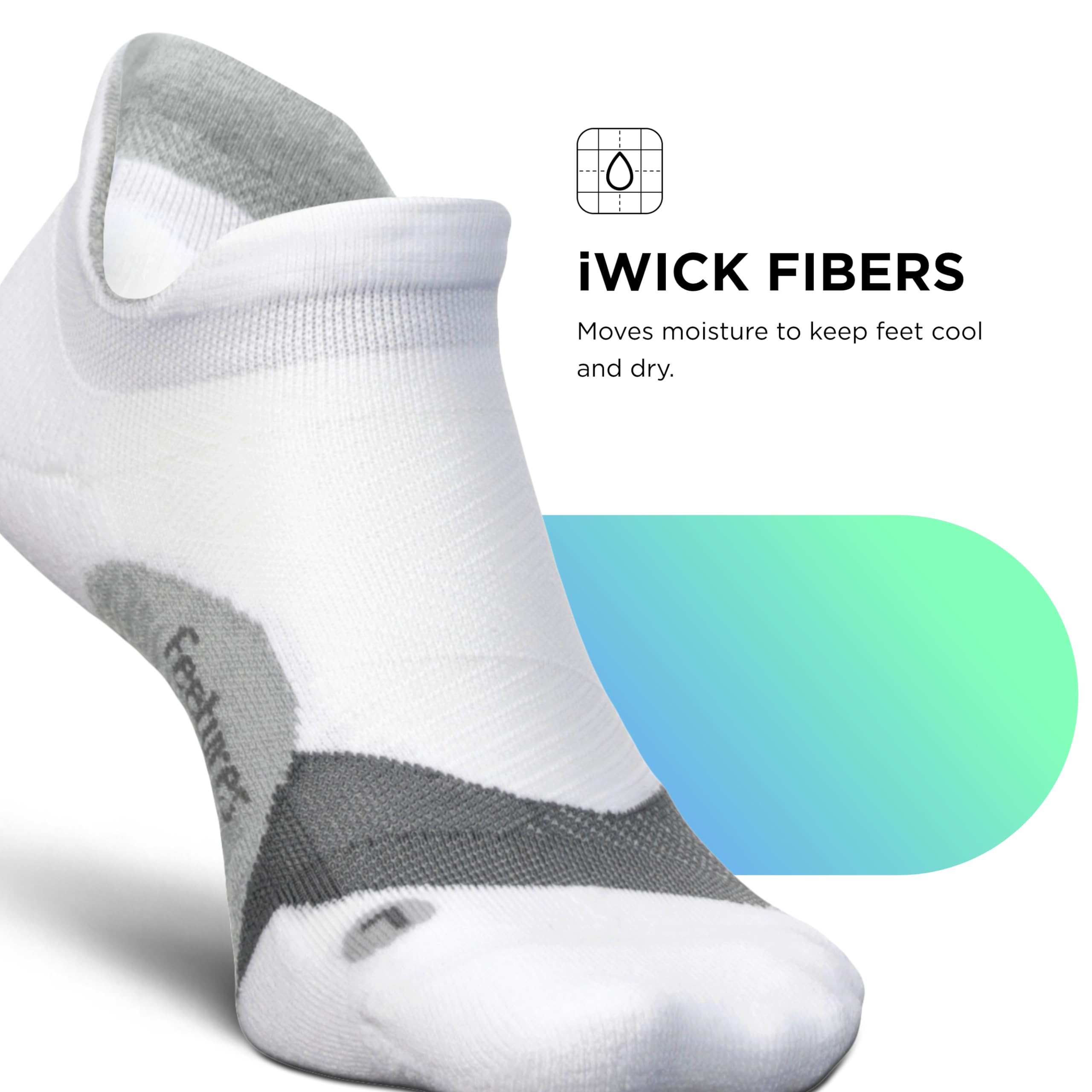 Feetures Elite Light Cushion No Show Tab Ankle Socks - Breathable Athletic Socks with Targeted Compression for Running, Gym & Sports - White (6 Pairs) - Perfect for Workouts, Hiking & Everyday Comfort