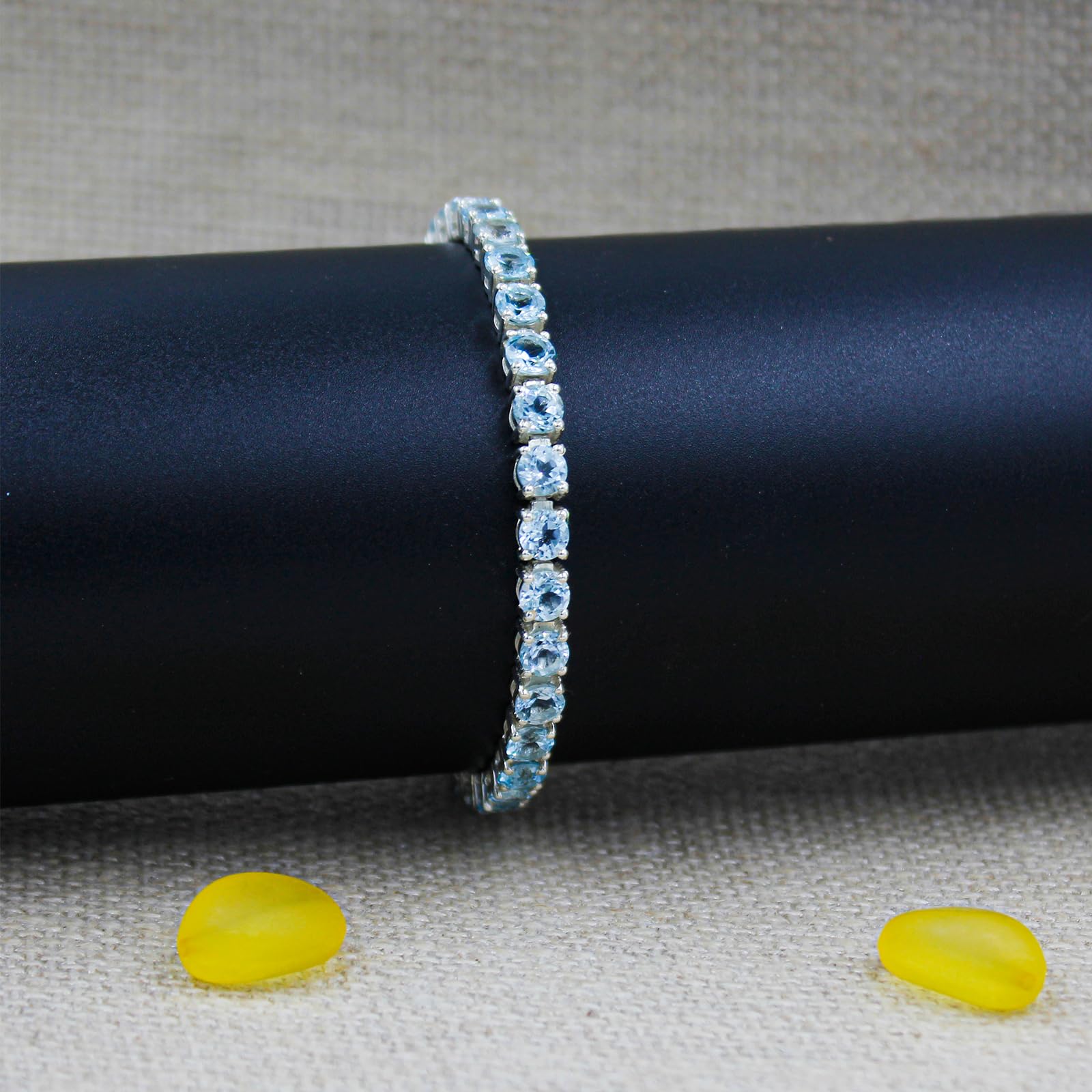 925 Sterling Silver Tennis Bracelet for Women - Blue Topaz Gemstone Designer Bracelet, Fashion Jewelry Gift (7.5