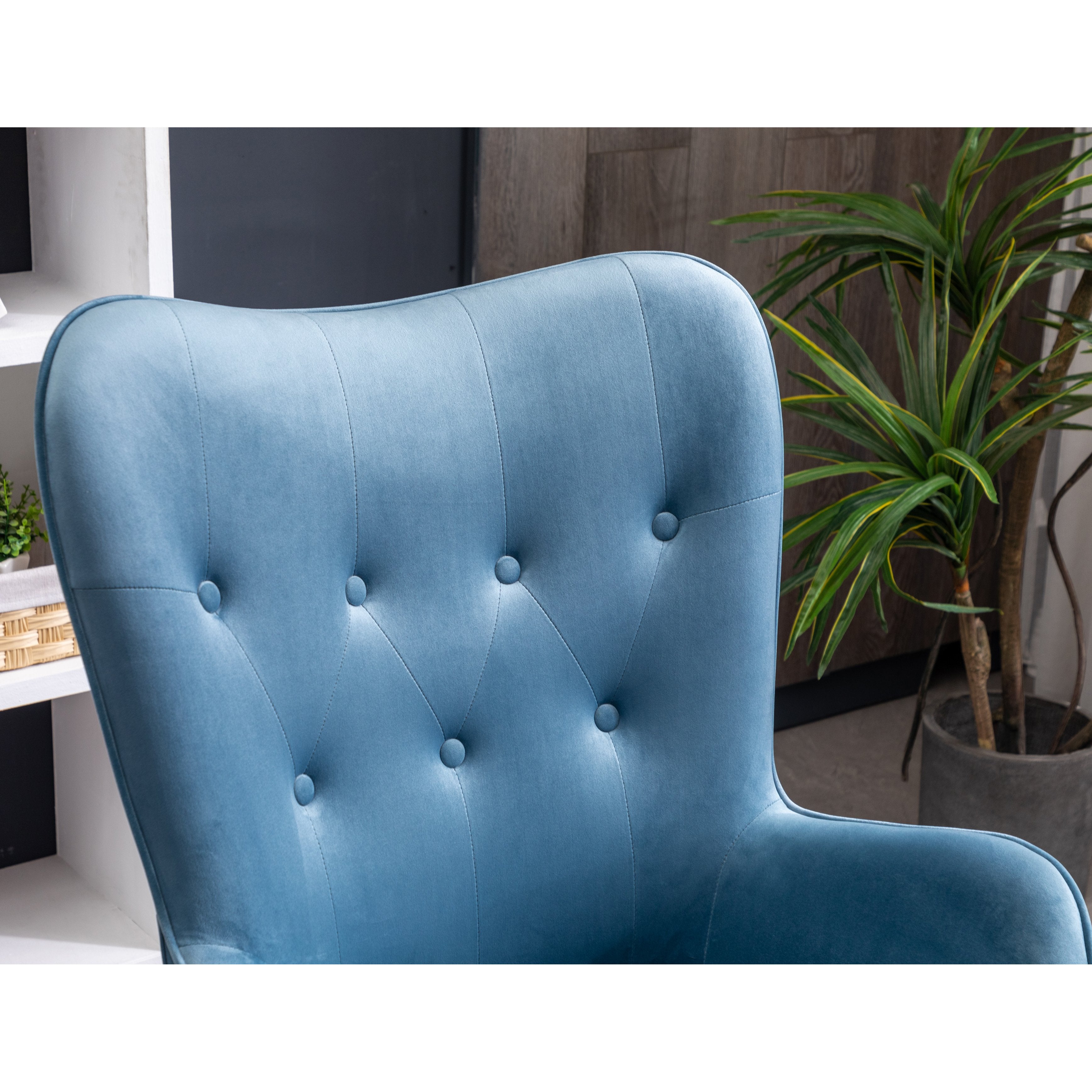 Roundhill Furniture Doarnin Contemporary Silky Velvet Tufted Button Back Accent Chair - Blue Velvet Upholstered Lounge Chair for Living Room, Bedroom & Office Decor - Perfect for Reading Nook, Home Theater Seating and Guest Room Furniture