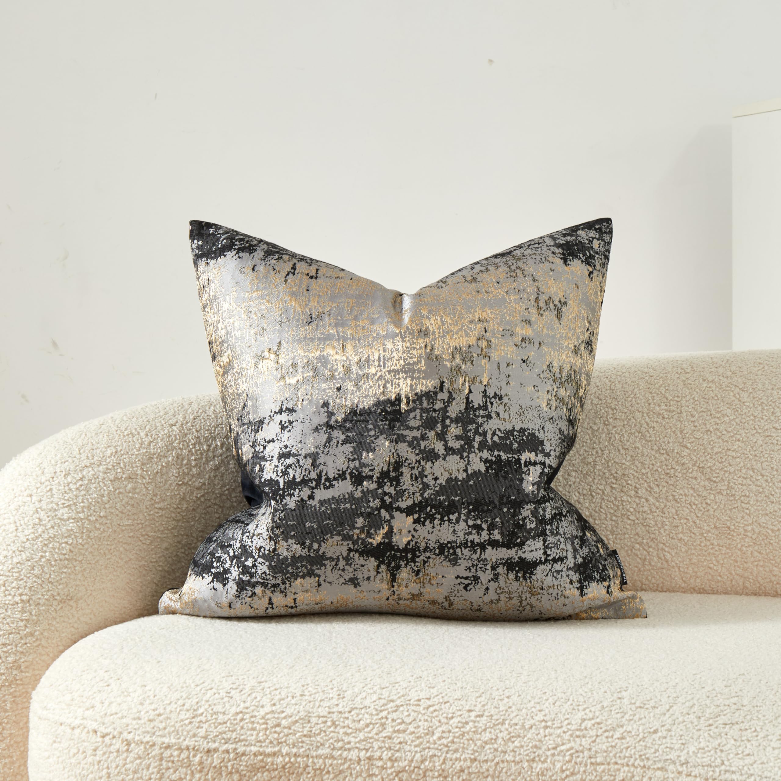 THE-TINOART Grey Decorative Throw Pillow Cover - Glitter Gold Splashed Black Jacquard Reversible Velvet Cushion Cover 22x22 Inches for Sofa, Bed, Living Room - Perfect for Grey Couches and Home Decor