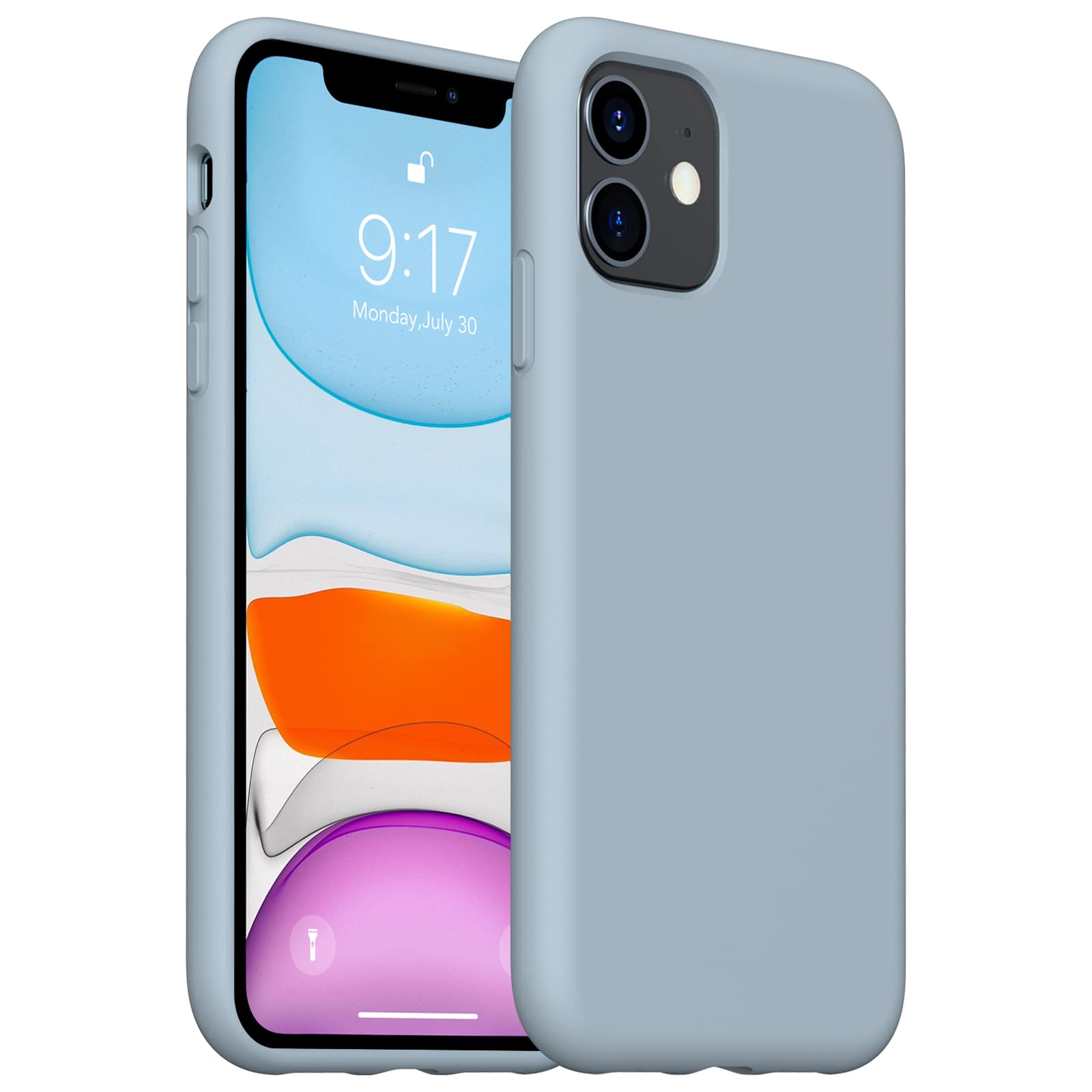 OuXul iPhone 11 Case - Liquid Silicone Gel Rubber Protective Cover with Microfiber Lining | Slim Full Body Design | Compatible with 6.1 Inch iPhone 11 (Blue Grey) | Perfect for Everyday Use, Work & Travel Protection