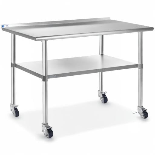 GRIDMANN 48 x 24 Inch NSF Certified Stainless Steel Commercial Kitchen Prep Table with Backsplash & Wheels | Heavy Duty Work Surface for Restaurant, Bakery, Food Prep & Commercial Cooking