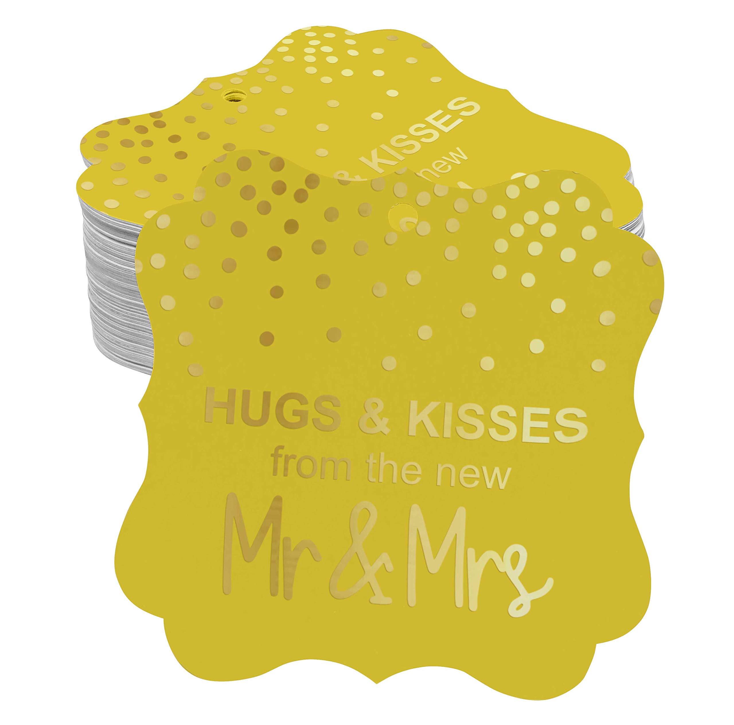 100pcs Gold Foil Bracket-Shaped Wedding Favor Tags - Elegant XOXO Hang Tags for Bridal Shower, Anniversary & Party Decorations - Perfect for Gift Wrapping, Scrapbooking & DIY Crafts