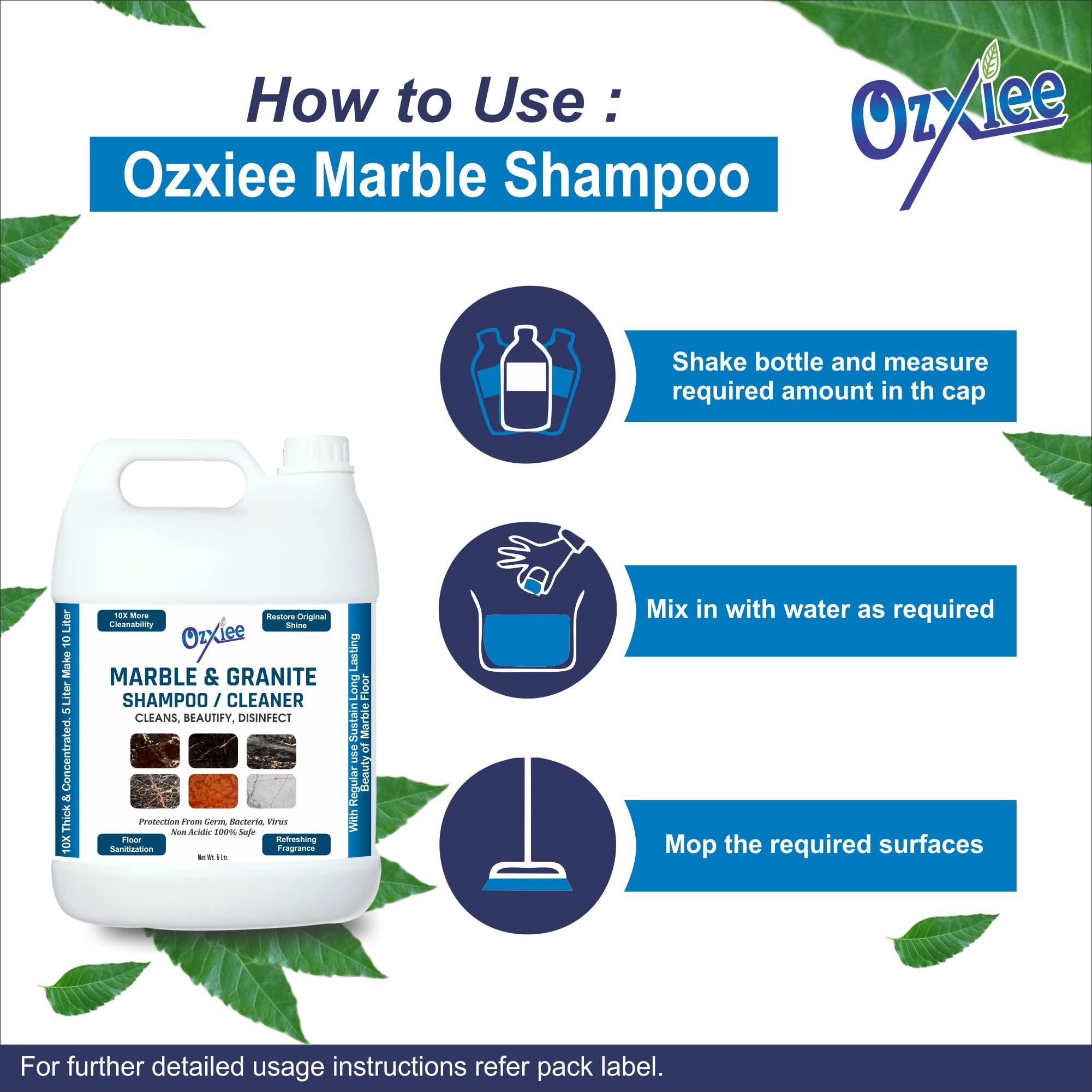 Ozxiee Marble & Granite Floor Cleaner Shampoo (5L) - Professional Deep Cleaning Solution for Streak-Free Shine | Perfect for Kitchen, Bathroom & High-Traffic Marble Floors