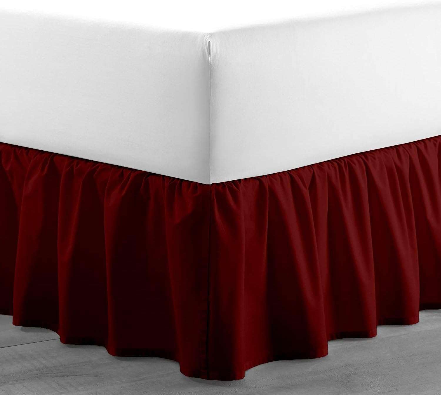 Ruffled Bed Skirt with Split Corners - 100% Soft Microfiber, Wrinkle-Free & Sheen - 15 Inch Drop Gathered Dust Ruffle for Queen/King Beds - Perfect for Guest Rooms, Master Bedrooms & Hotel Style Decor