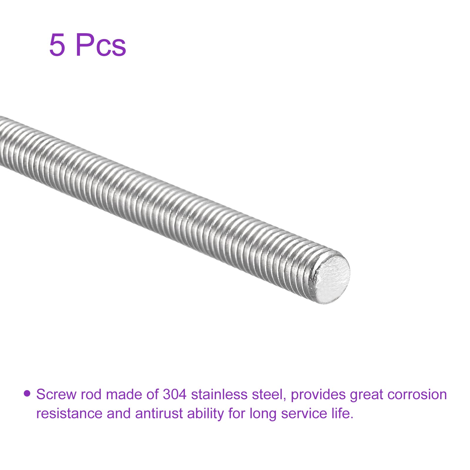 5Pack M8x100mm 304 Stainless Steel Threaded Rods for Construction & DIY