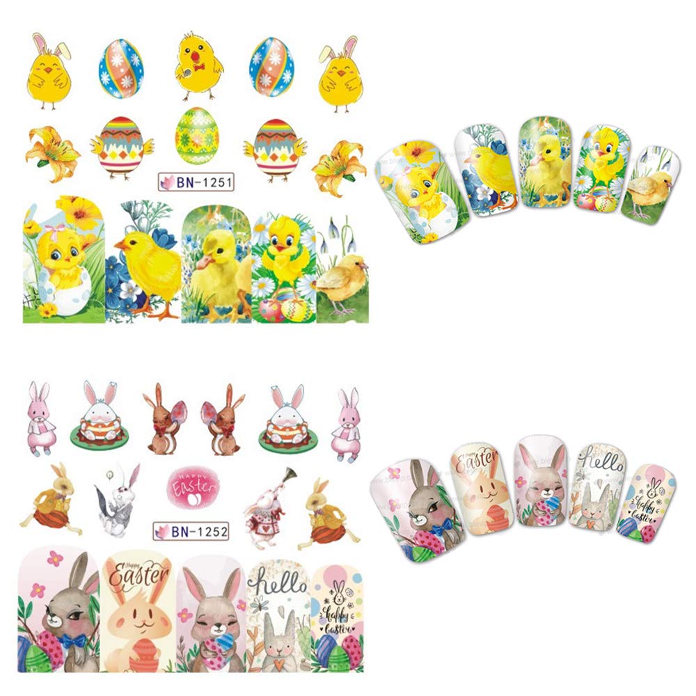 Easter Bunny Egg Nail Art Stickers - Water Transfer Decals for Acrylic Nails - Spring Nail Decorations for Women, Girls & Kids - Perfect for Easter Basket Stuffers, Party Favors & DIY Nail Art
