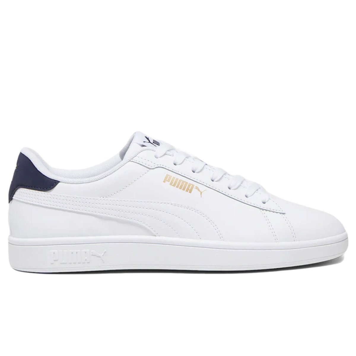 PUMA Men's Smash 3.0 Sneakers - White/Navy/Gold - Classic Low-Top Athletic Shoes for Running, Walking & Casual Wear