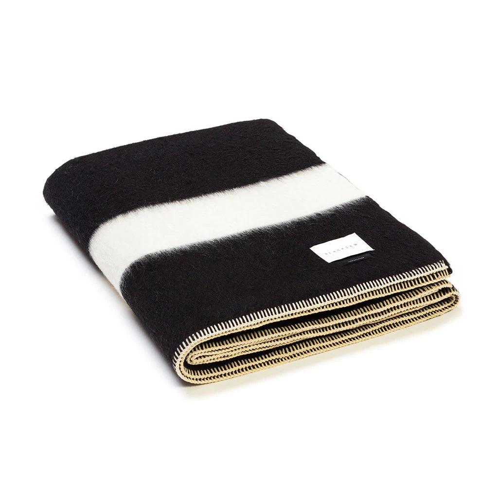 Blacksaw Siempre Recycled Blanket - Eco-Friendly Queen Size Throw Blanket in Black & Ivory Stripe | Soft & Warm for Bed, Couch, and Outdoor Use