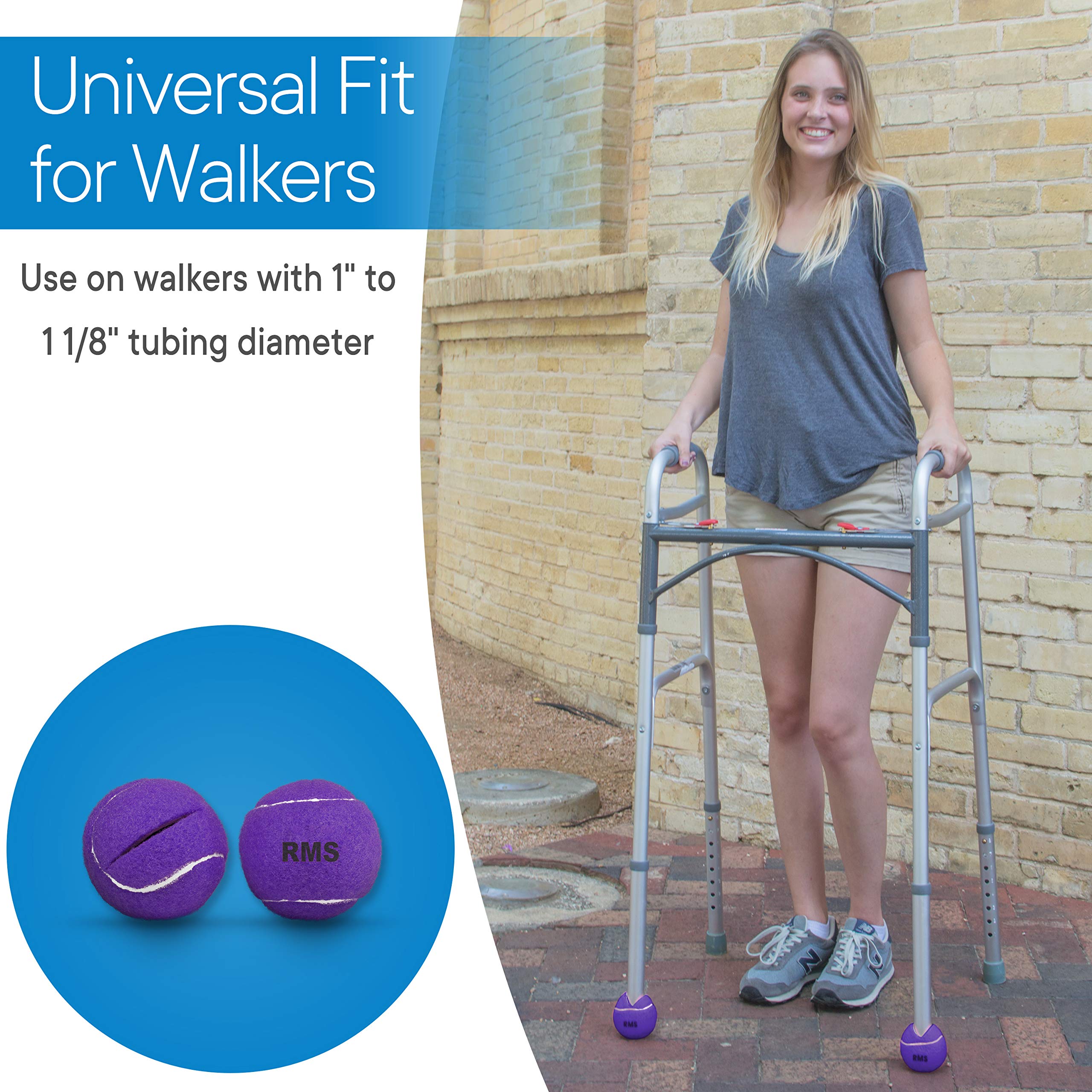 RMS Walker Glide Balls - Set of 4 Purple Mobility Aid Balls with Precut Opening for Easy Installation, Fits Most Walkers - Ideal for Seniors & Injury Recovery at Home