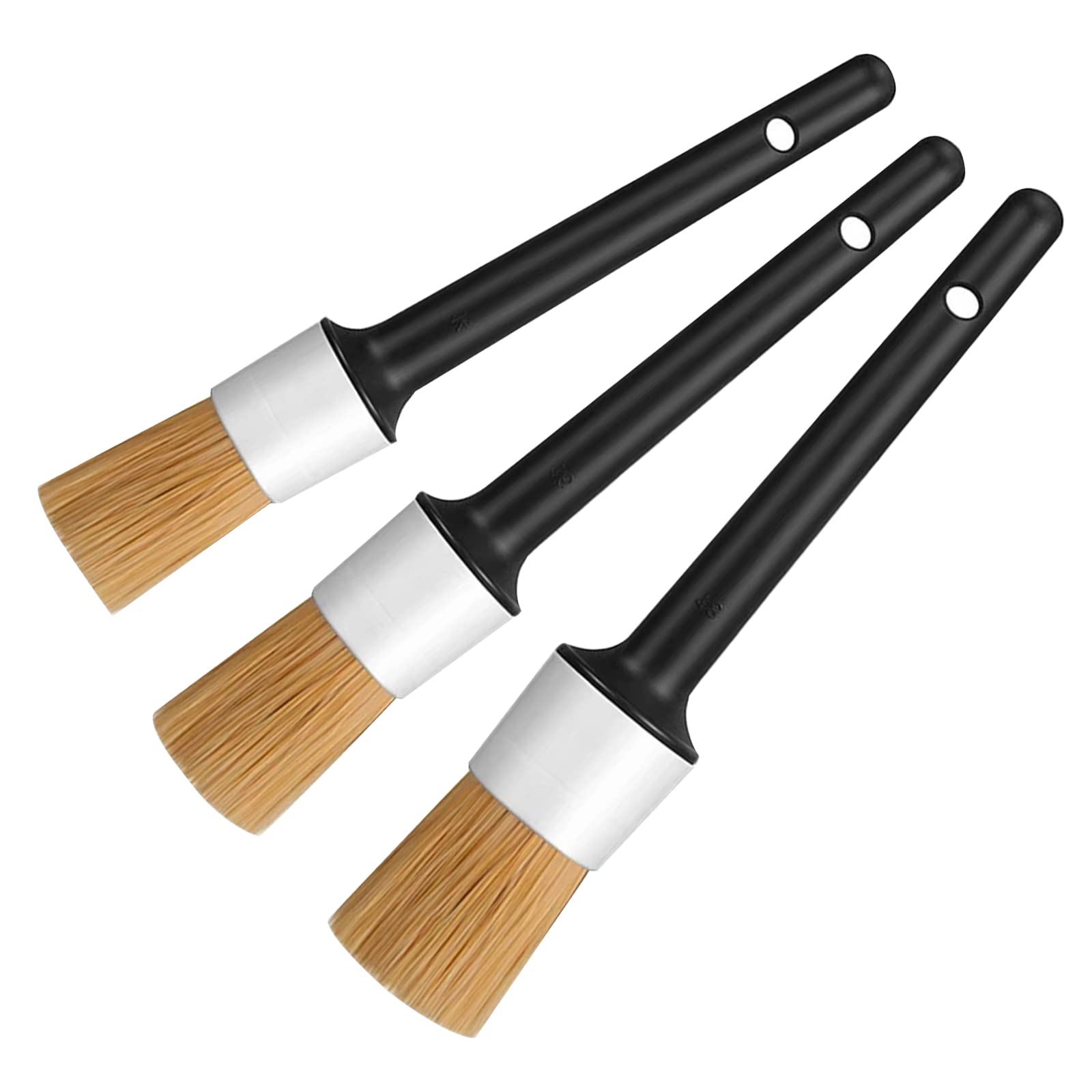 Kingsea Premium Boar Hair Car Detailing Brushes - Ultra Soft 3-Piece Interior & Exterior Cleaning Kit for Wheels, Rims, Emblems, Engine & Air Vents | Perfect for Auto Detailing, Car Wash & Vehicle Maintenance