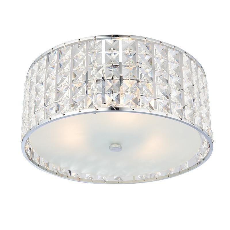 Belfont Clear Crystal and Chrome Flush Mount Bathroom Ceiling Light Fixture - Modern Vanity Lighting for Bathroom, Powder Room, or Hallway