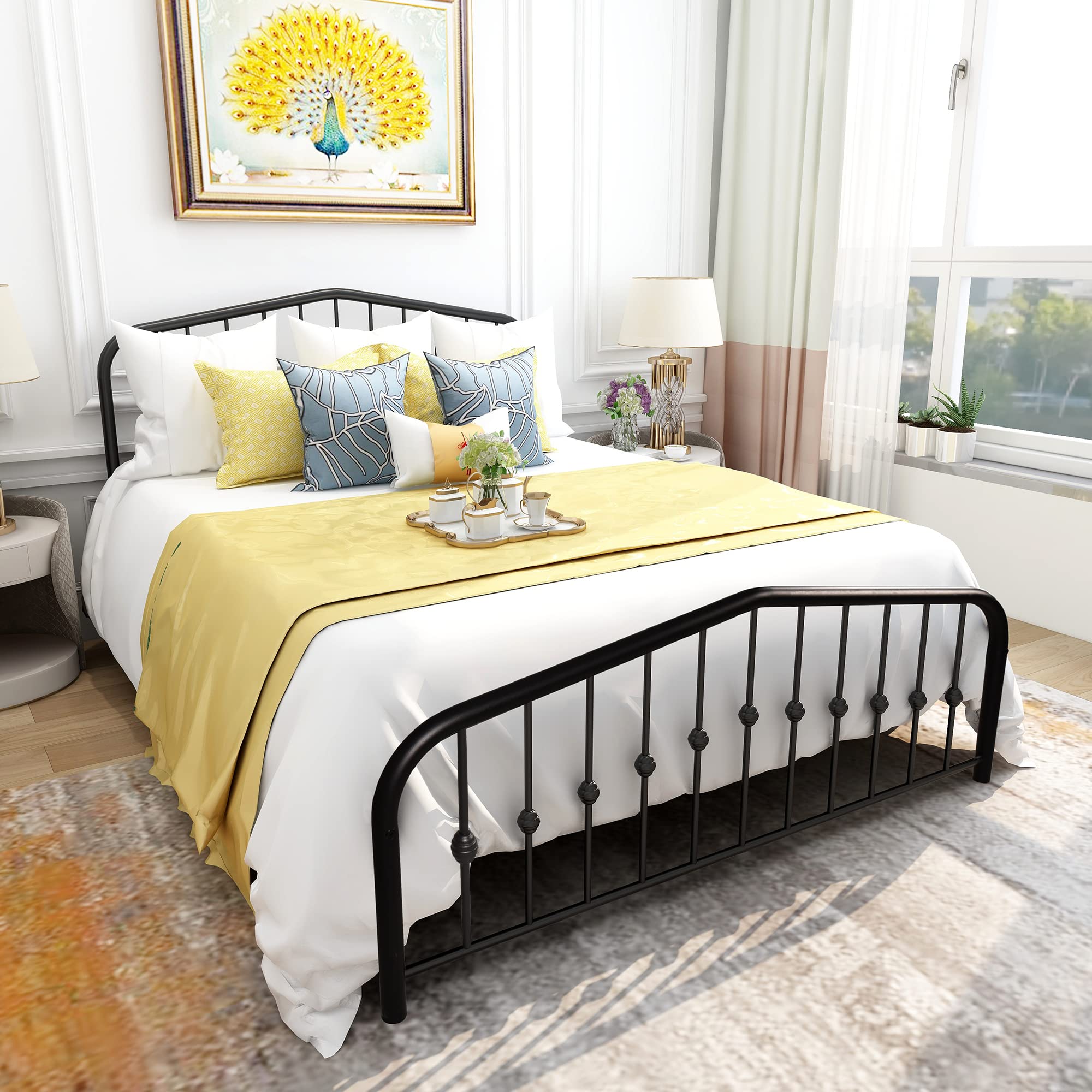Full Size Metal Bed Frame with Headboard & Footboard - Sturdy Platform Bed Frame, No Box Spring Needed, Noise Free Mattress Foundation - Industrial Iron-Art Design for Modern Bedroom & Guest Room