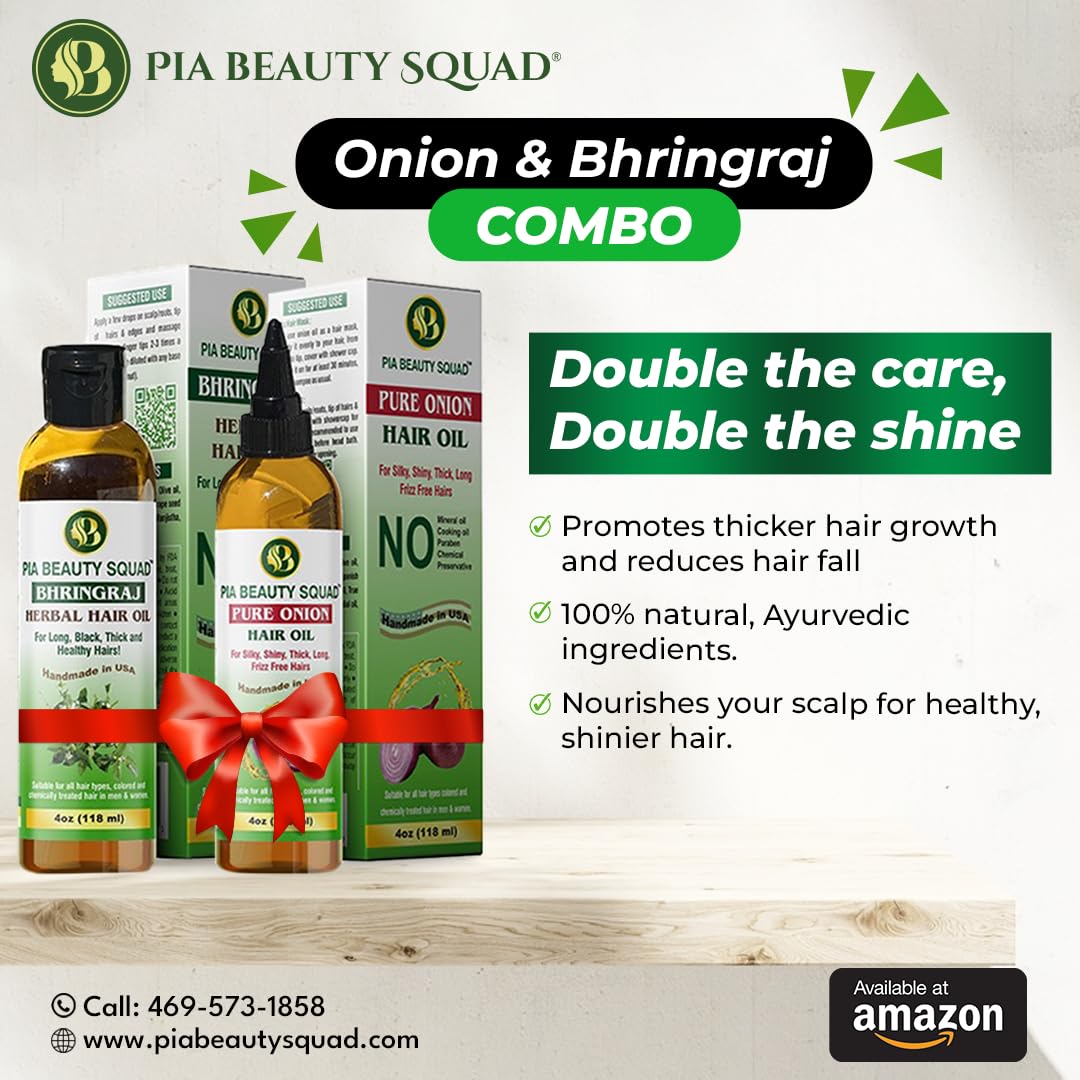 Onion & Bhringraj Hair Oil Combo for Hair Growth & Scalp Care – Natural Treatment for Thinning Hair, Dandruff & Split Ends | Daily Hair Care Routine