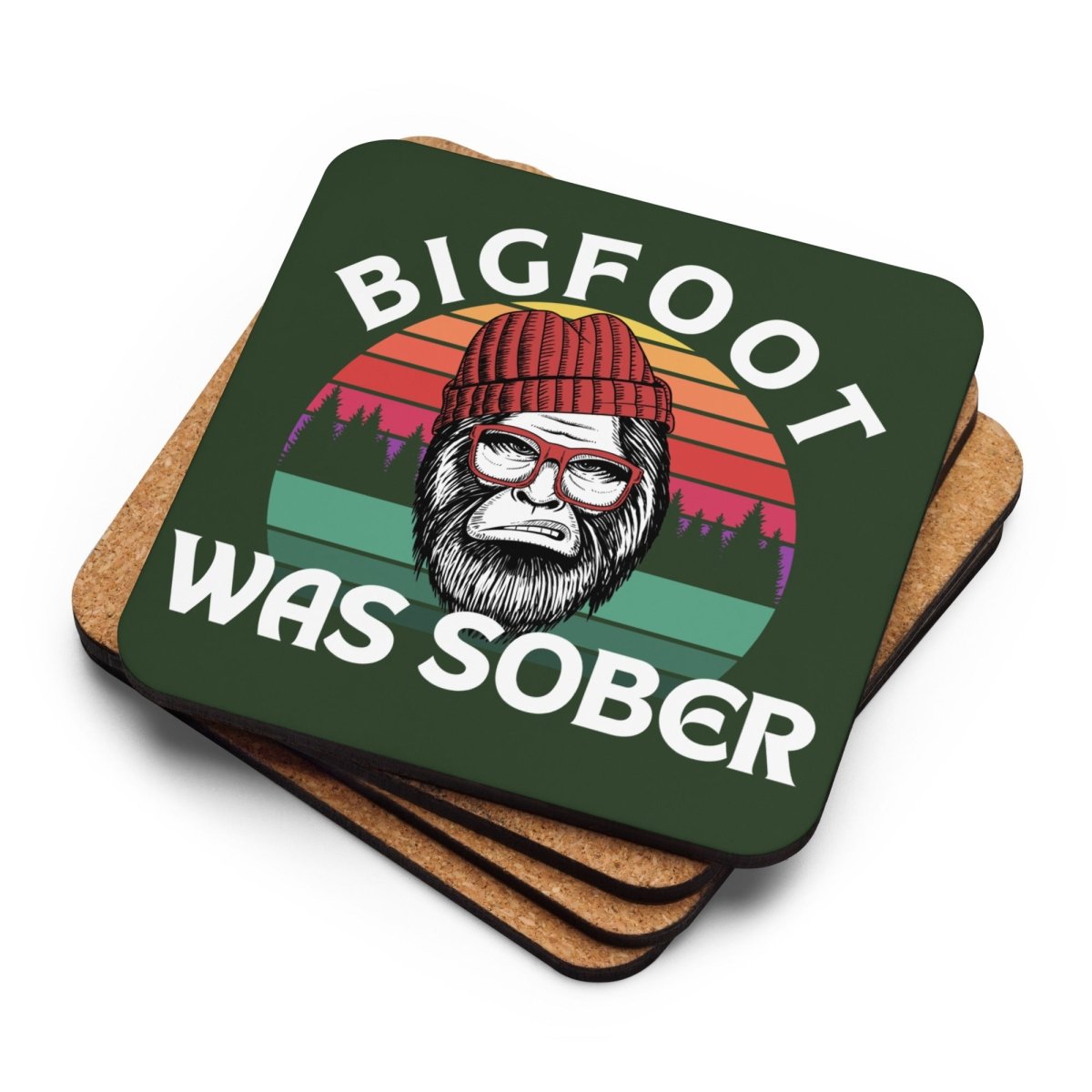 Bigfoot Was Sober Funny Cork Back Coasters - Set of 4 Absorbent Drink Coasters for Beer, Wine & Coffee - Perfect for Home Bar, Office & Party Decor