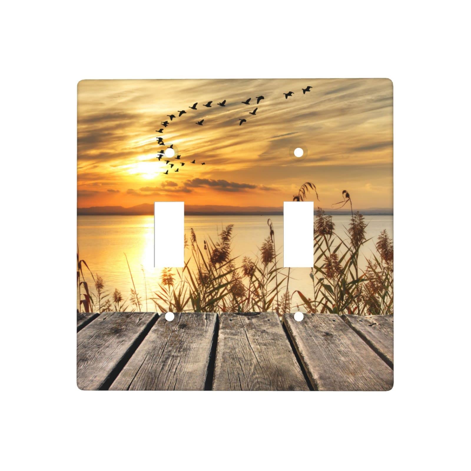 Fall Sunset Lake Light Switch Cover - Decorative Double Toggle Wall Plate (2 Gang, 4.5 x 4.5 Inch) - Rustic Home Decor for Living Room, Bedroom & Cabin