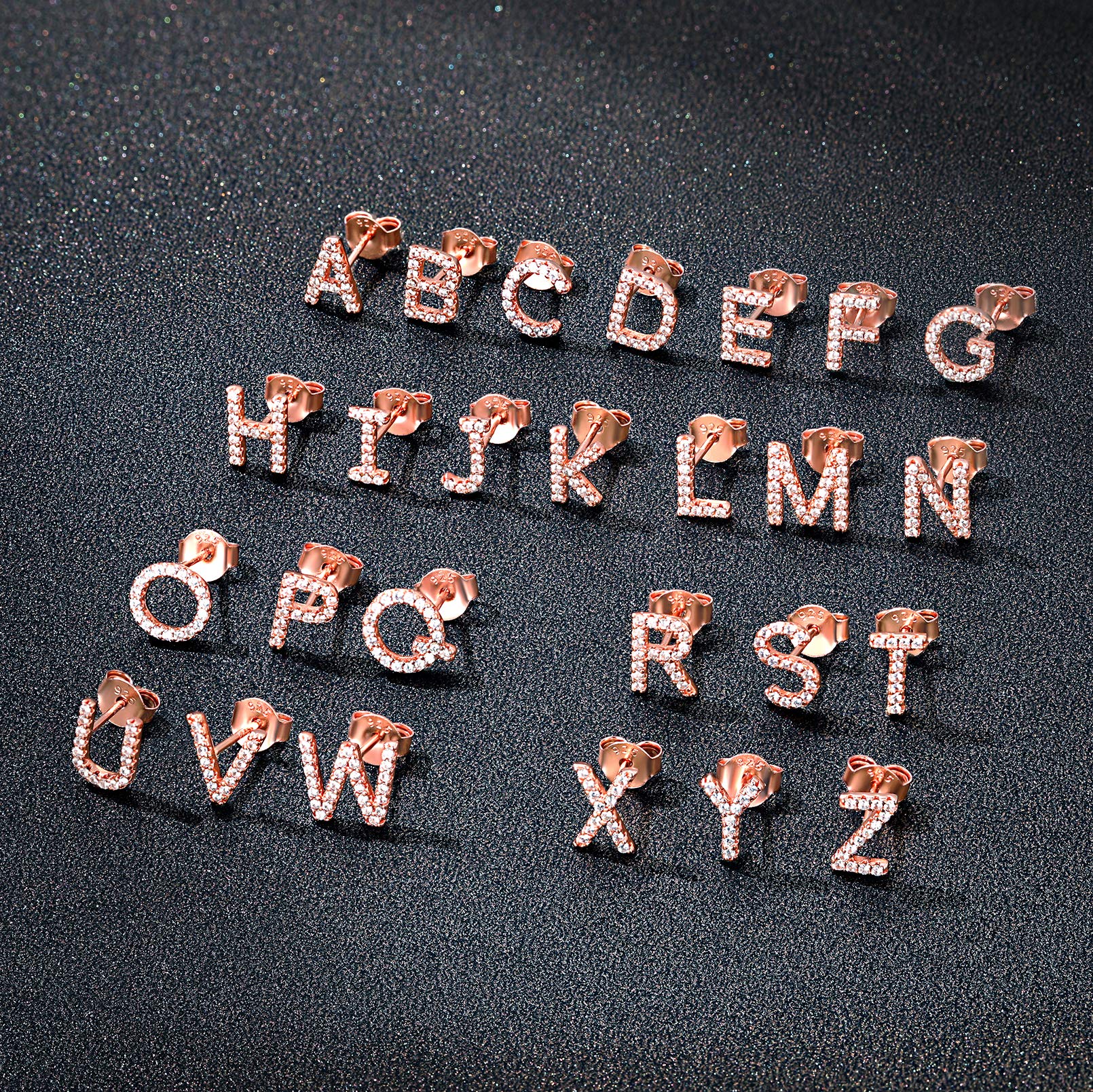 ChicSilver Rose Gold Plated Initial M Letter Stud Earrings for Women - Sterling Silver Hypoallergenic Small Post Earrings - Perfect for Everyday Wear, Gifts & Special Occasions