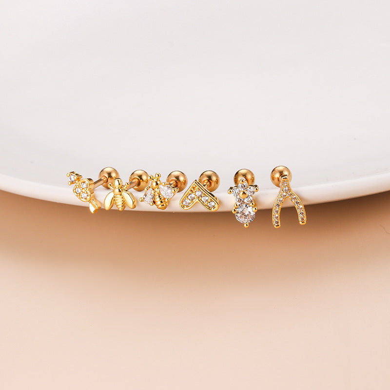 16G Tiny Bumble Bee Stud Earrings - Heart Conch Helix Cartilage Studs with Ball Back - Hypoallergenic Stainless Steel Jewelry for Women | Perfect for Everyday Wear, Gifts & Piercing Healing