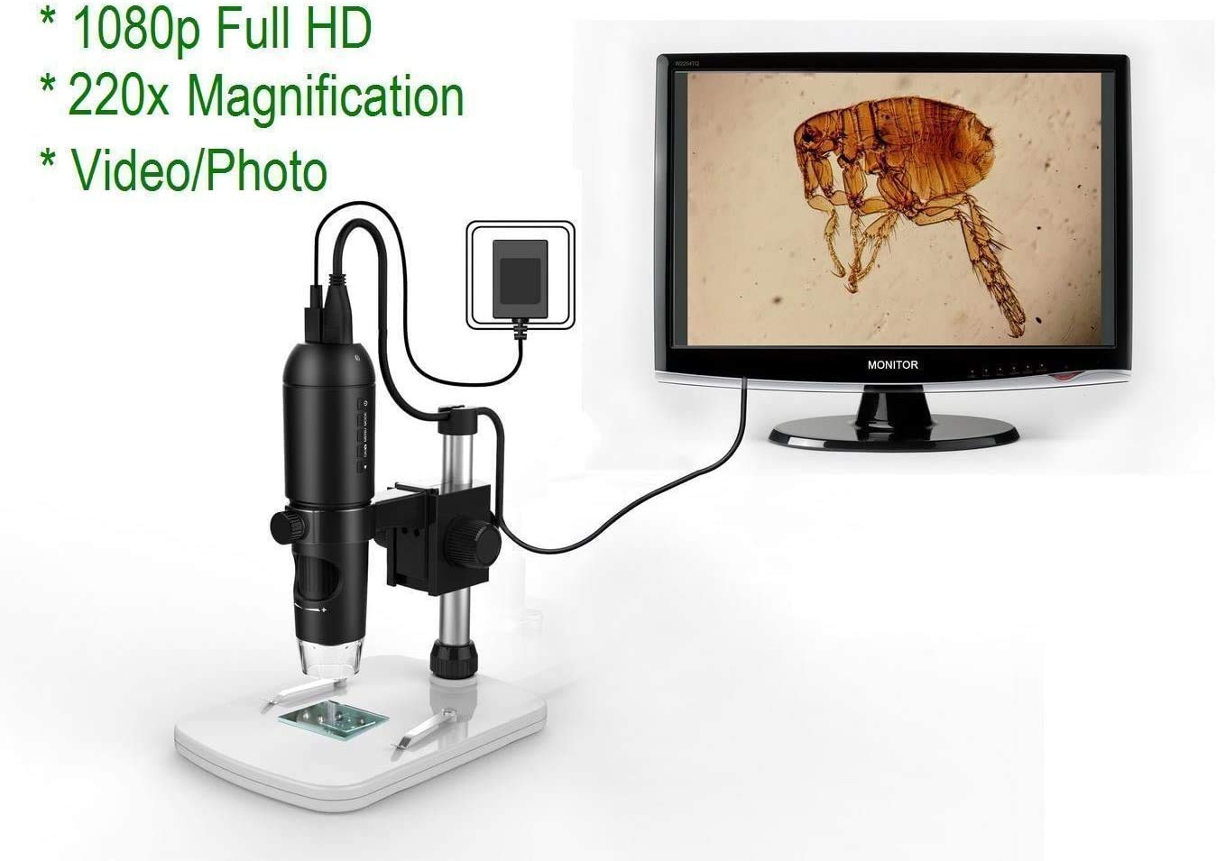 1080P Full HD Digital Microscope with HDMI - 10x to 220x Magnification for PC, TV & Monitor | Photo Capture & Micro-SD Storage | Ideal for Coin Collecting, Jewelry Inspection & Science Education